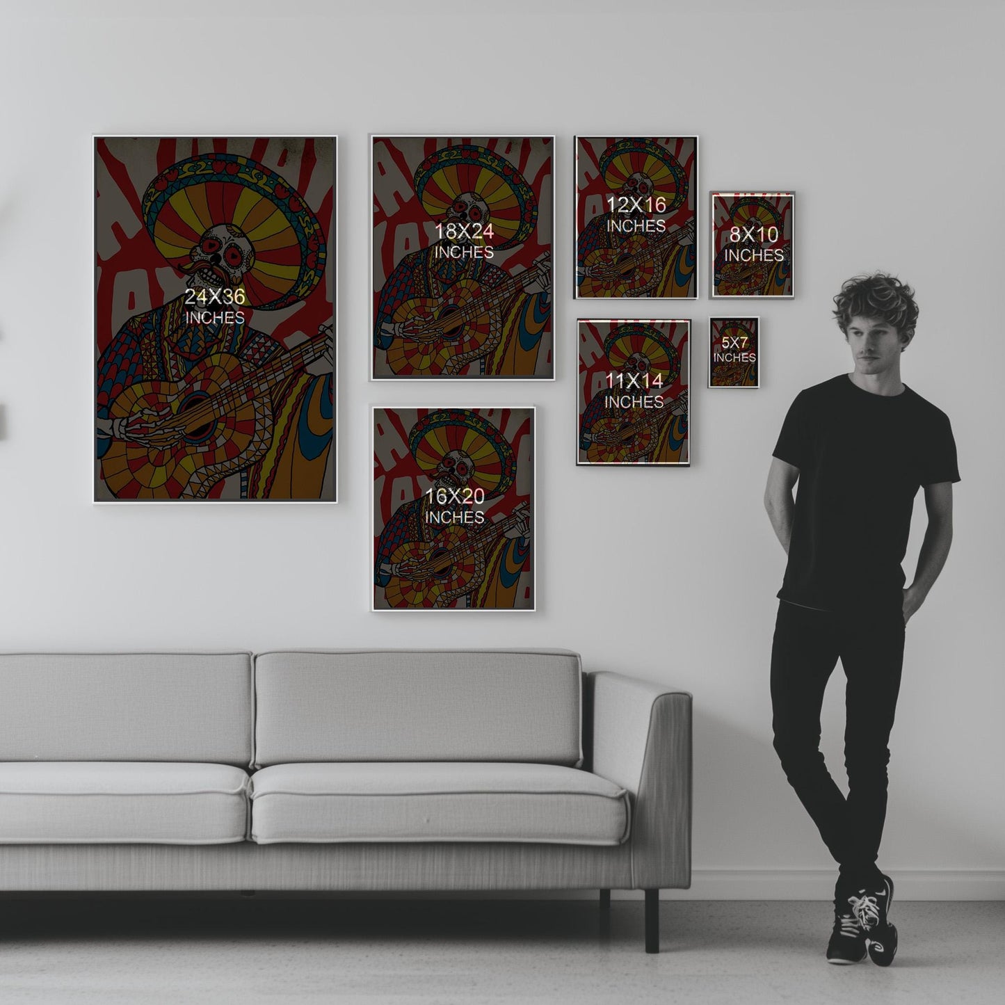 Mariachi Skeleton Vibrant Print | Day of the Dead Art | Canvas & Framed Prints
