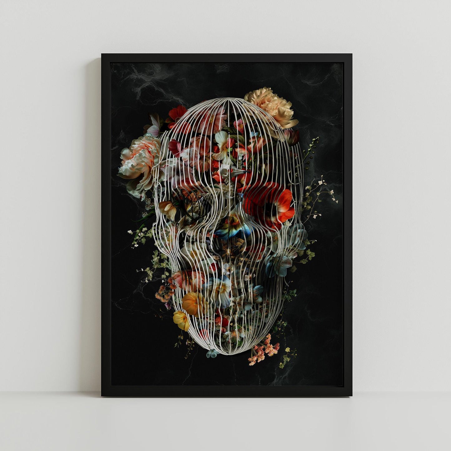 Floral Skull Art, Boho Wall Decor Gift | Canvas, Paper & Framed Options