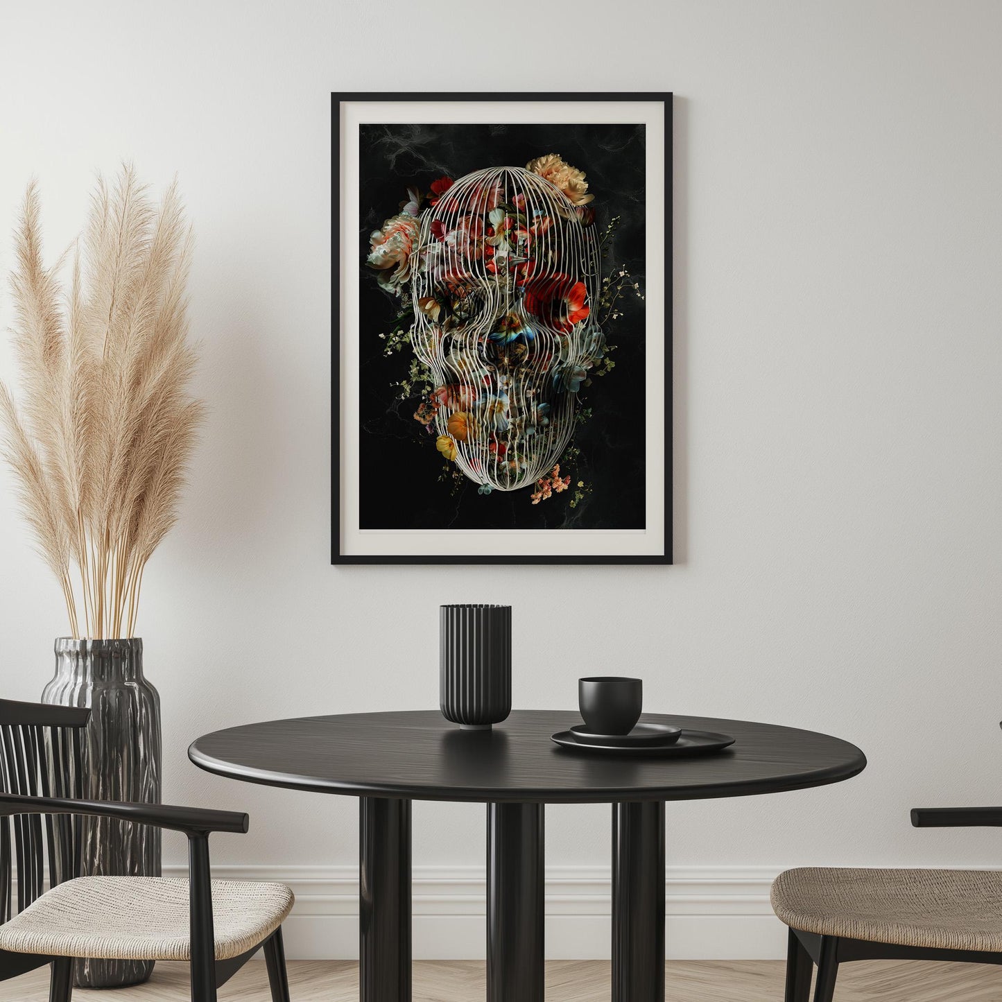 Floral Skull Art, Boho Wall Decor Gift | Canvas, Paper & Framed Options