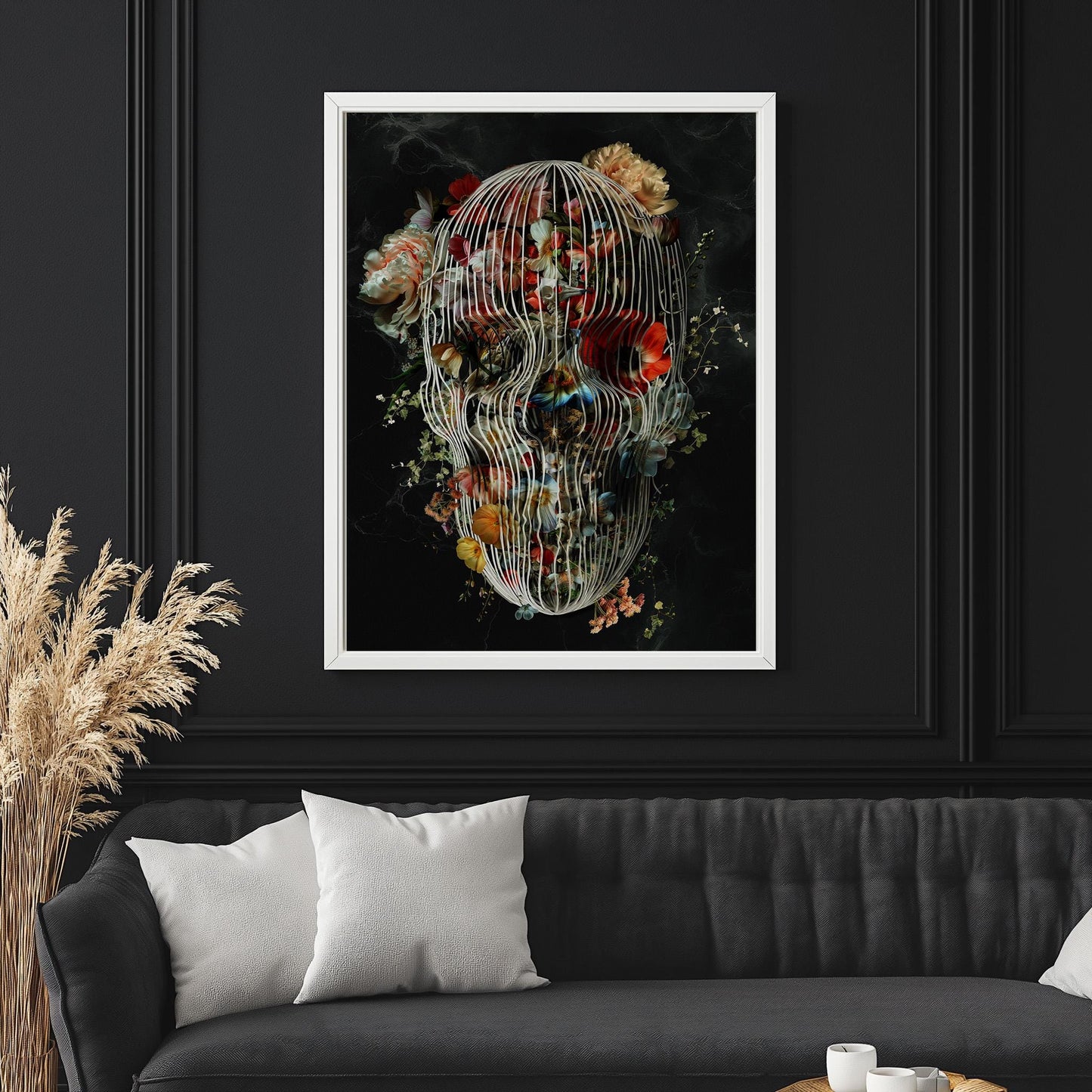 Floral Skull Art, Boho Wall Decor Gift | Canvas, Paper & Framed Options
