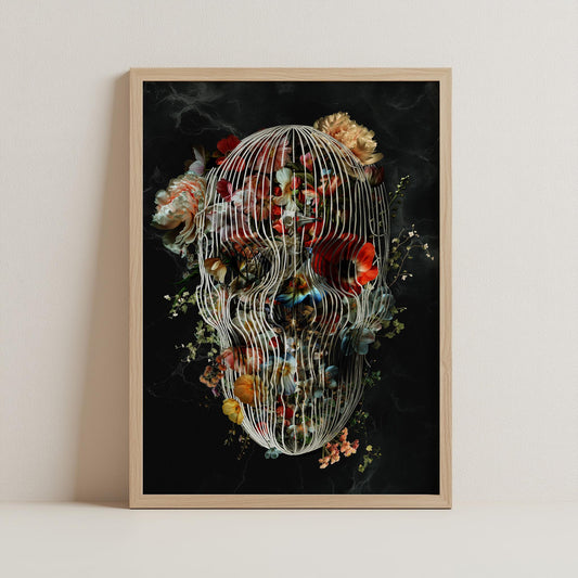 Floral Skull Art, Boho Wall Decor Gift | Canvas, Paper & Framed Options