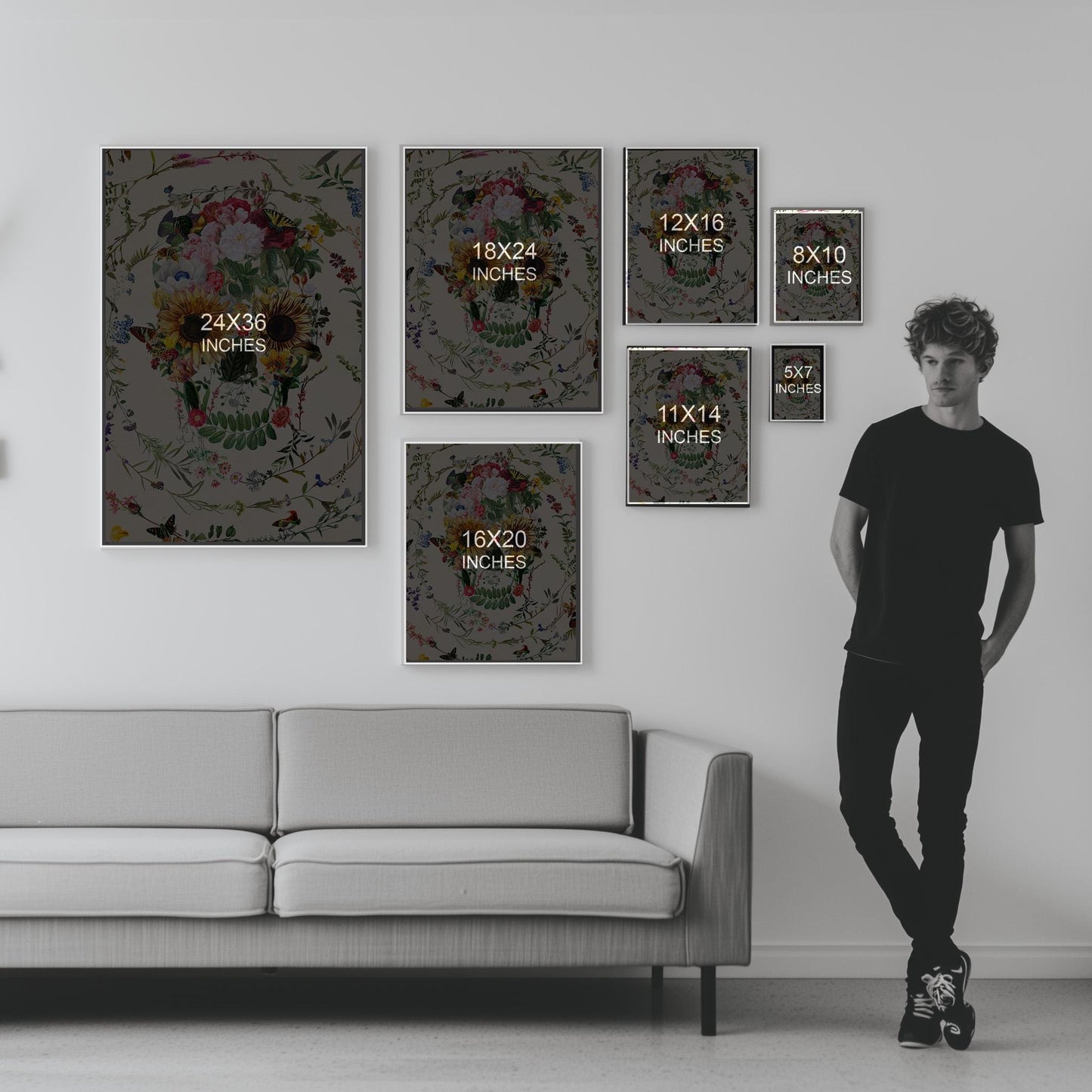 Floral Skull Art Poster, Sugar Skull Home Decor, Boho Skull Art Gift | Printed on Canvas & Paper