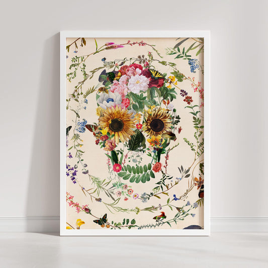 Floral Skull Art Poster, Sugar Skull Home Decor, Boho Skull Art Gift | Printed on Canvas & Paper