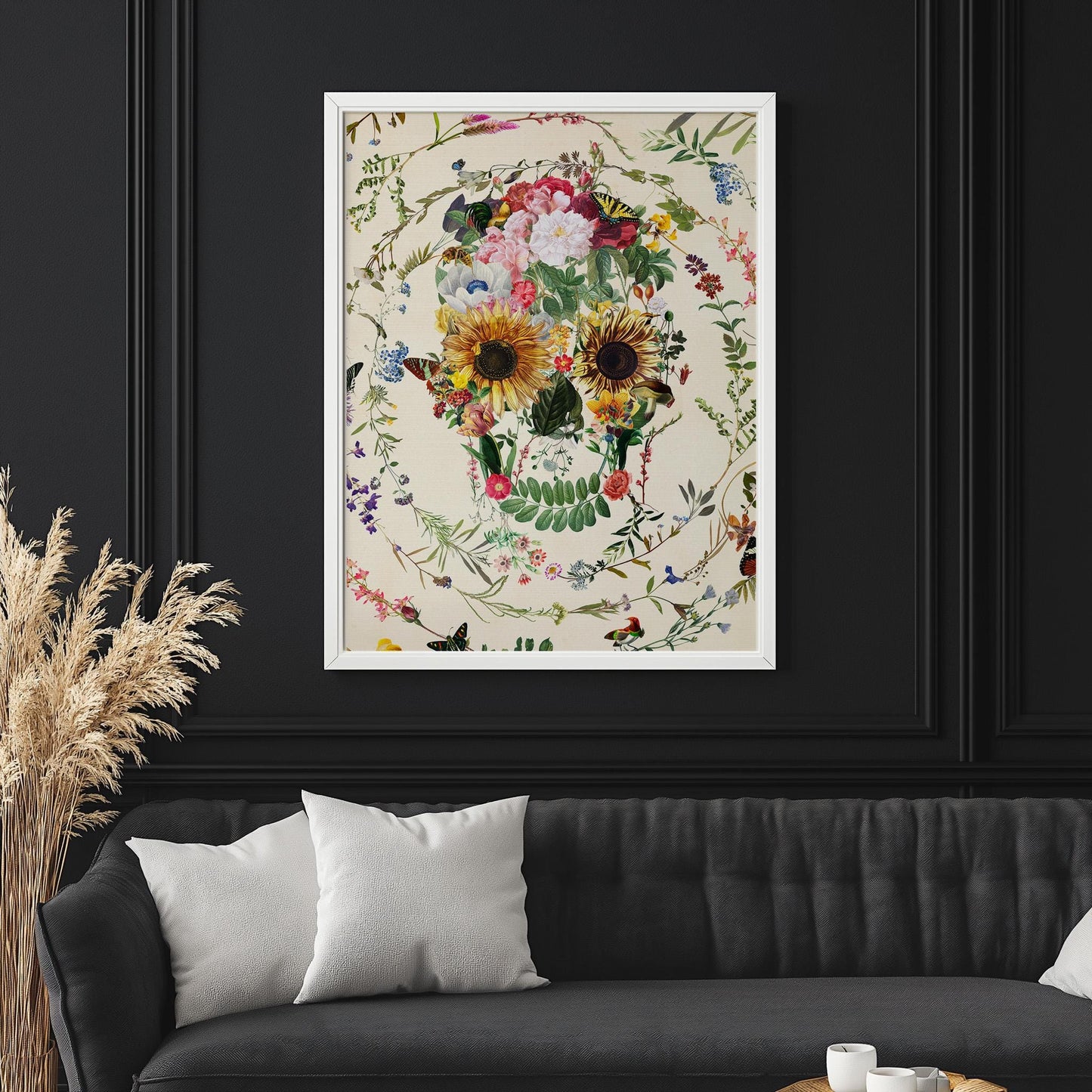 Floral Skull Art Poster, Sugar Skull Home Decor, Boho Skull Art Gift | Printed on Canvas & Paper