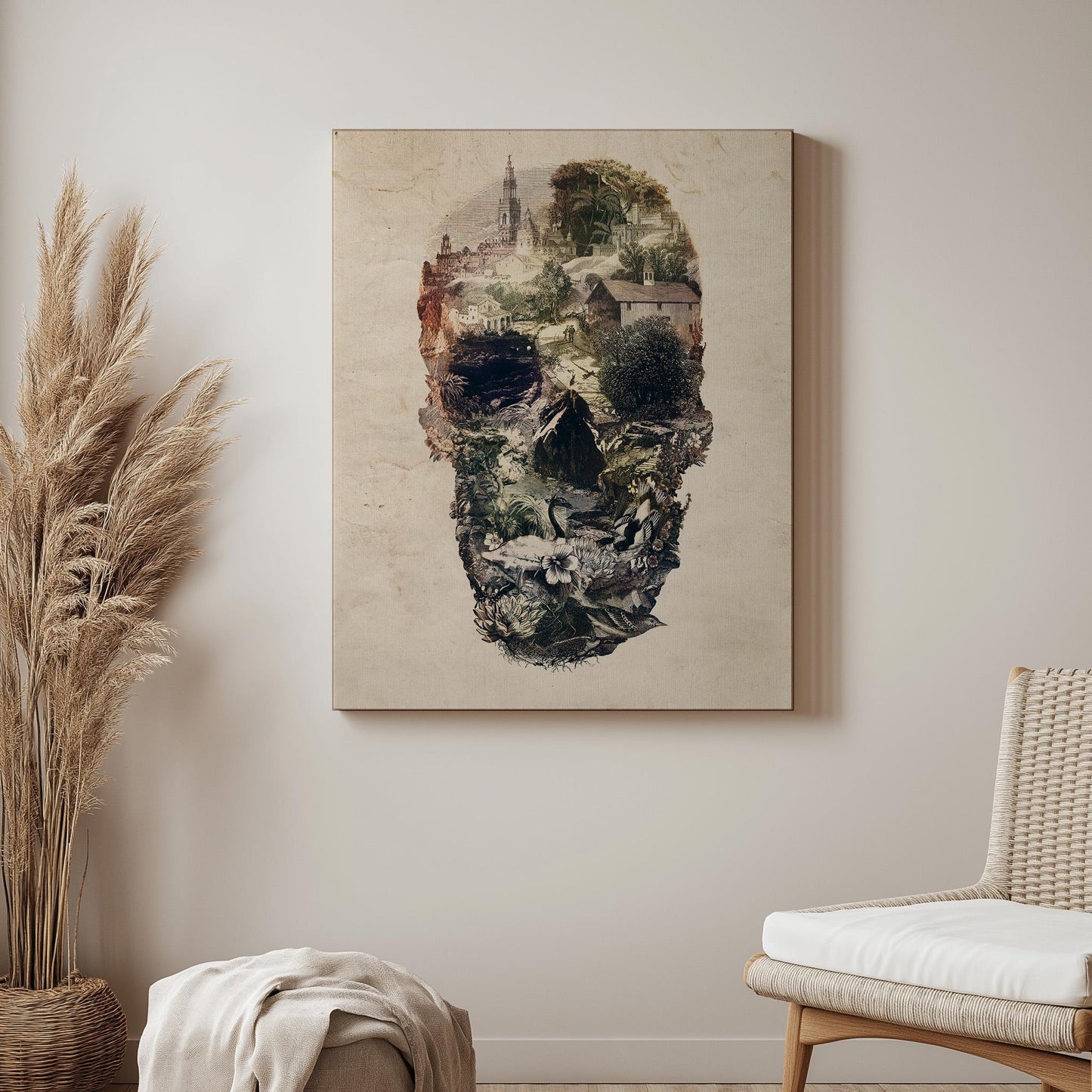 Landscape Skull Art | Intricate Nature and Architecture Design | Surreal Design on Canvas & Framed Options
