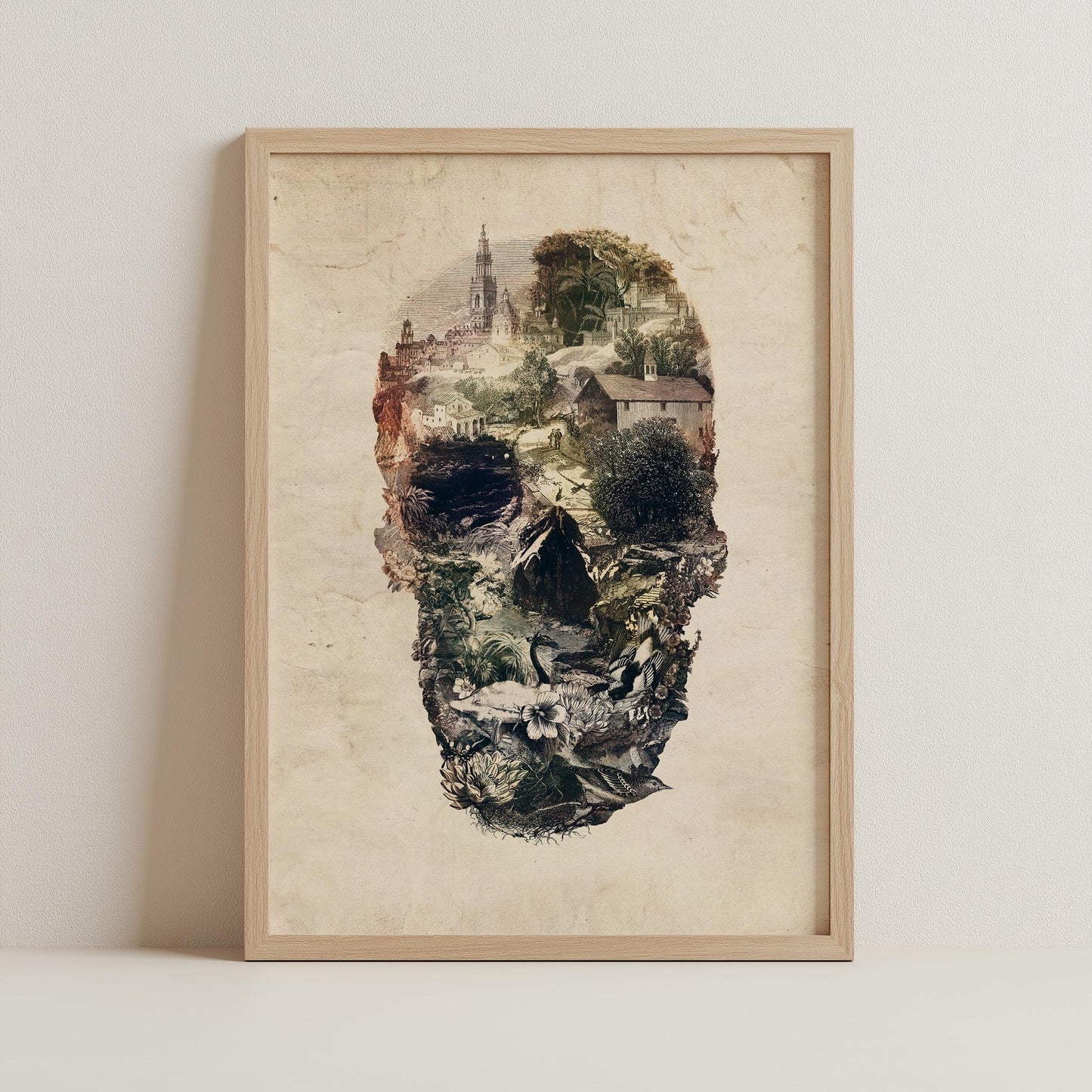 Landscape Skull Art | Intricate Nature and Architecture Design | Surreal Design on Canvas & Framed Options