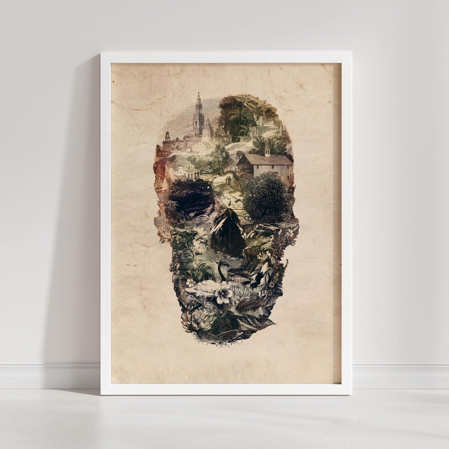 Landscape Skull Art | Intricate Nature and Architecture Design | Surreal Design on Canvas & Framed Options