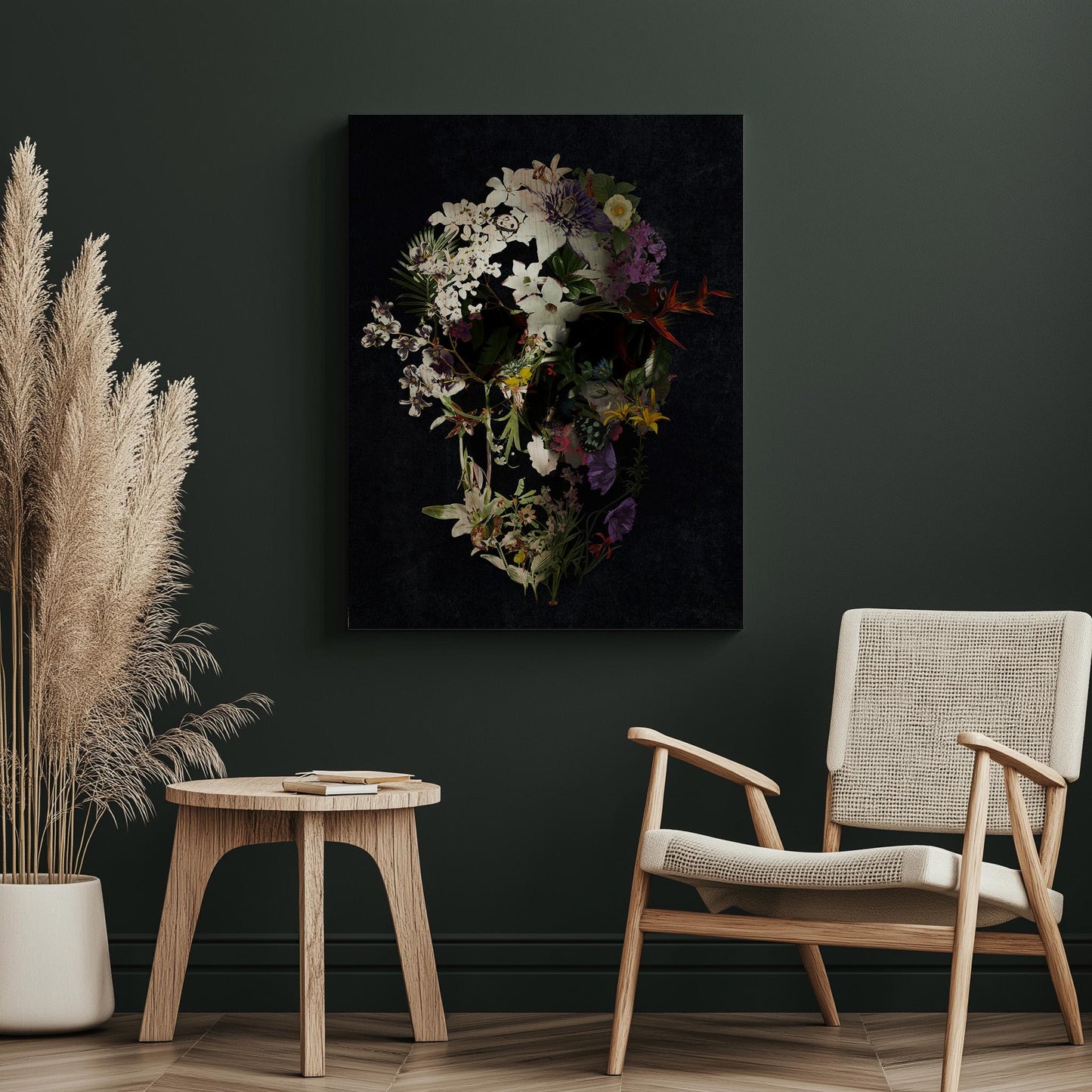 Dark Floral Skull Art, Boho Skull Decor Gift | Canvas, Paper & Framed Gift Options