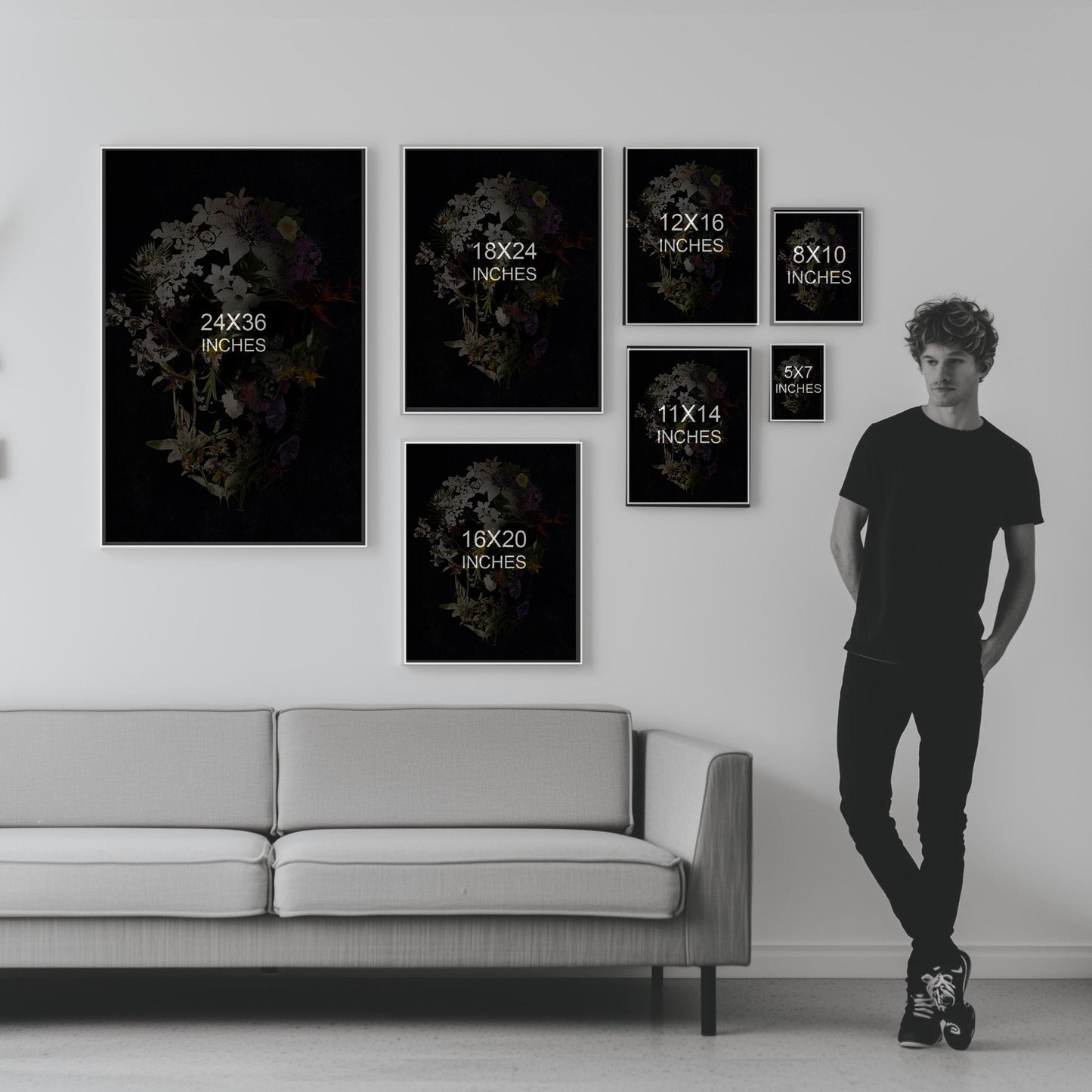 Dark Floral Skull Art, Boho Skull Decor Gift | Canvas, Paper & Framed Gift Options
