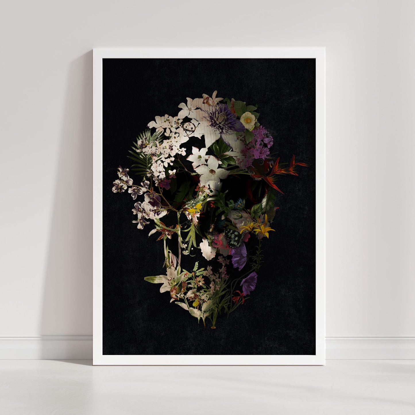 Dark Floral Skull Art, Boho Skull Decor Gift | Canvas, Paper & Framed Gift Options