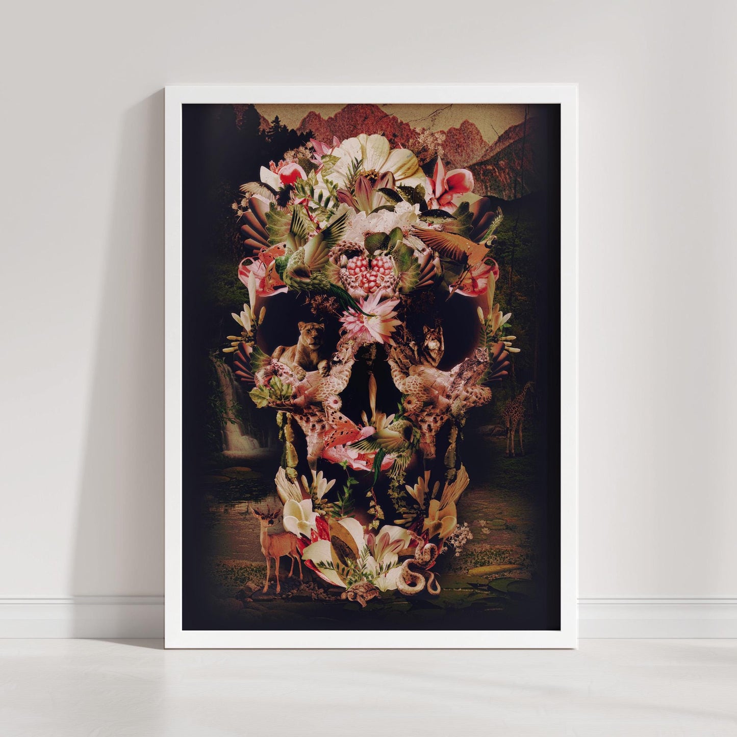 Nature Skull Art, Animal and Floral Poster, Sugar Skull Gift | Available on Canvas & Paper