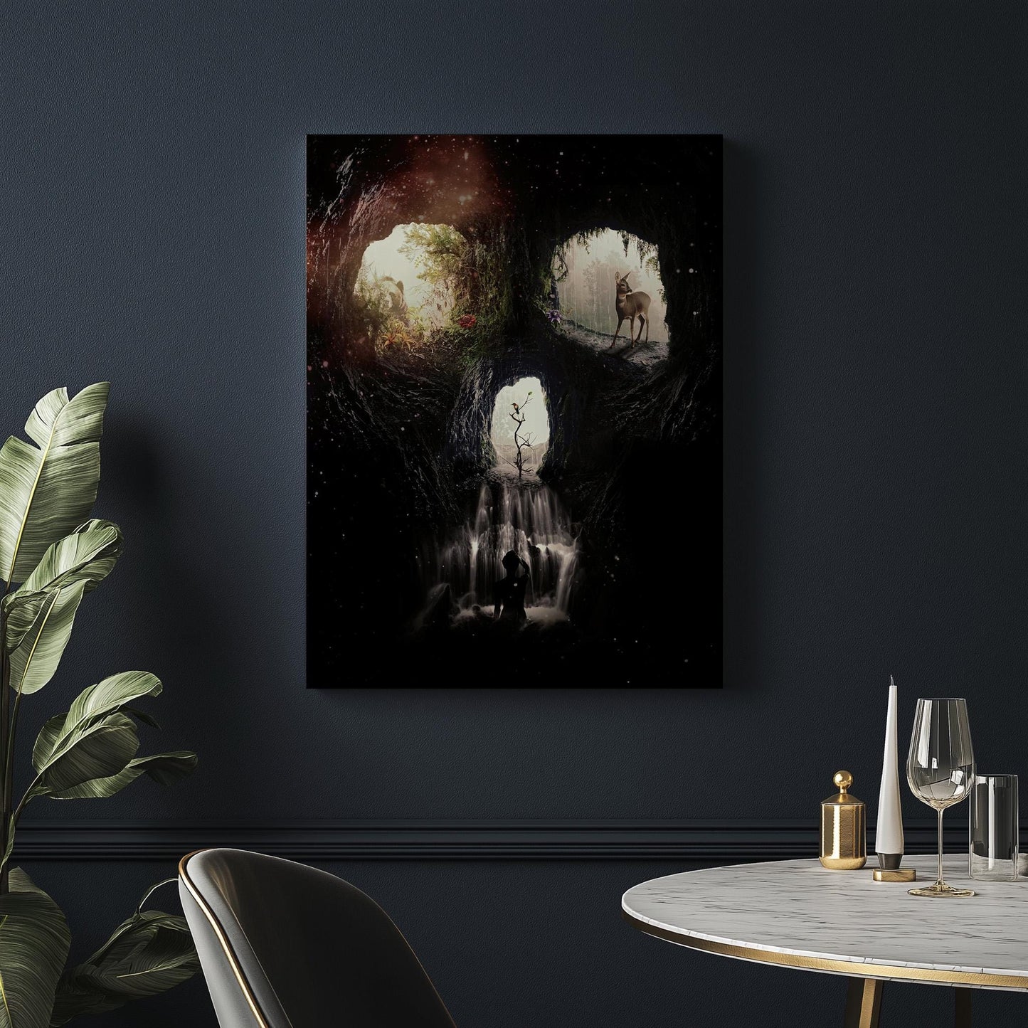 Skull Illusion Cave Artwork | Double Image Wall Art On Canvas, Poster And Framed Art Prints