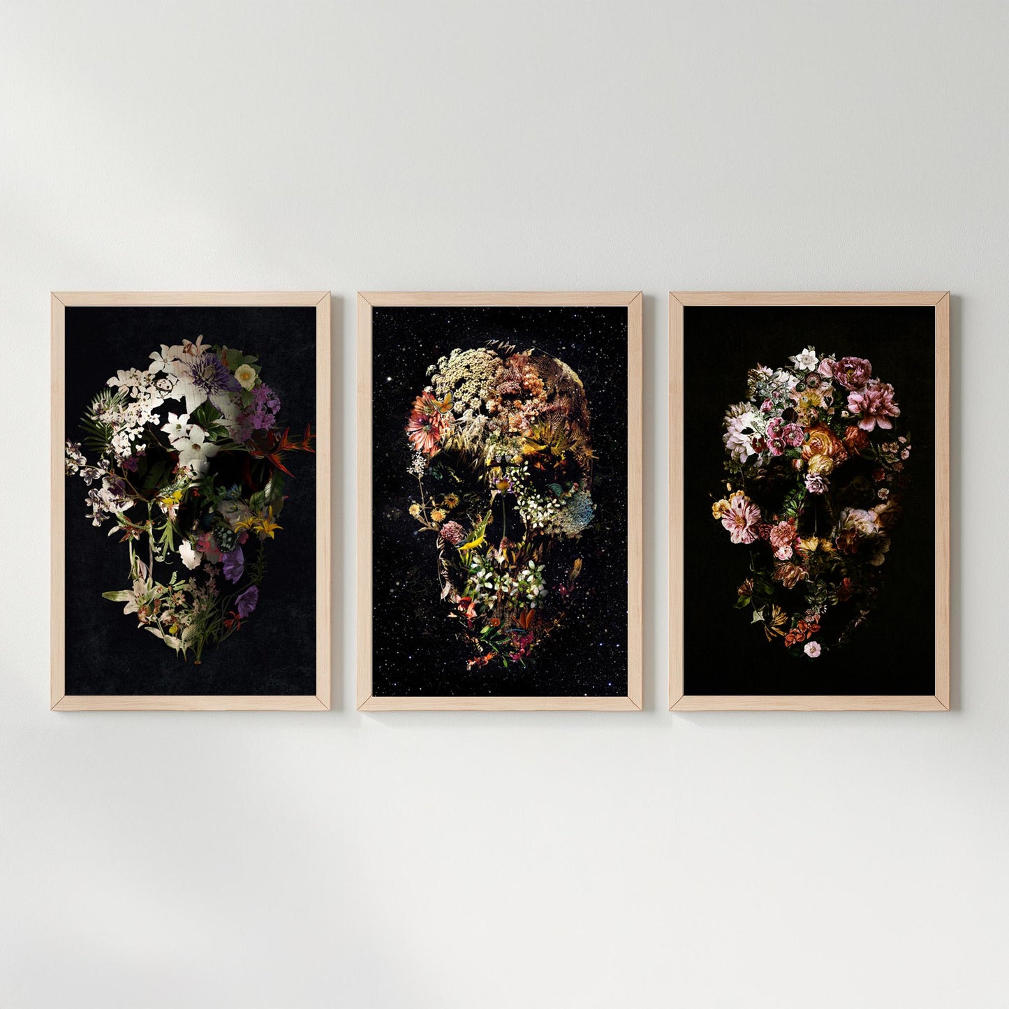 Skull Poster Set Of 3, Dark Floral Set | Canvas, Paper & Framed Gift Set Options