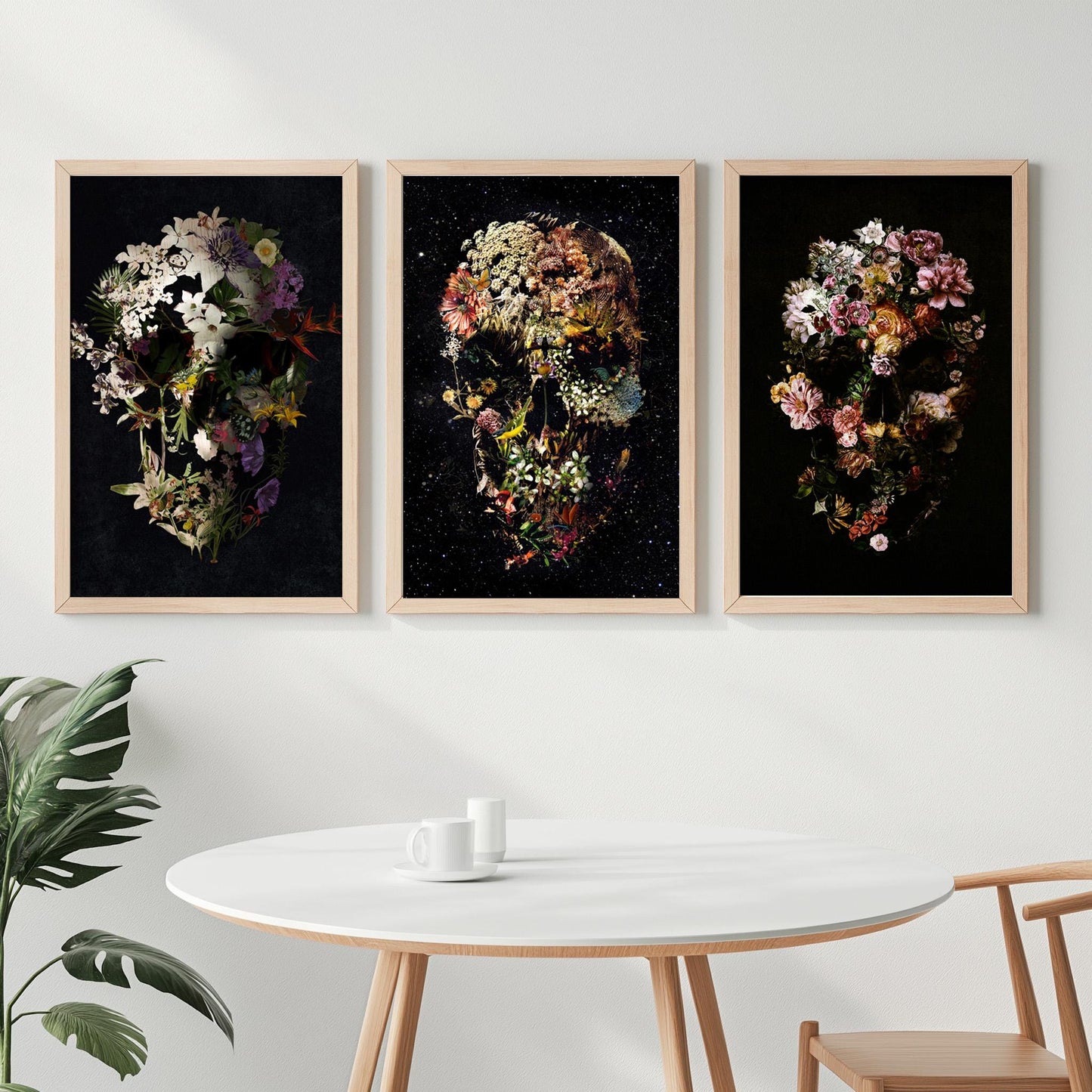 Skull Poster Set Of 3, Dark Floral Set | Canvas, Paper & Framed Gift Set Options