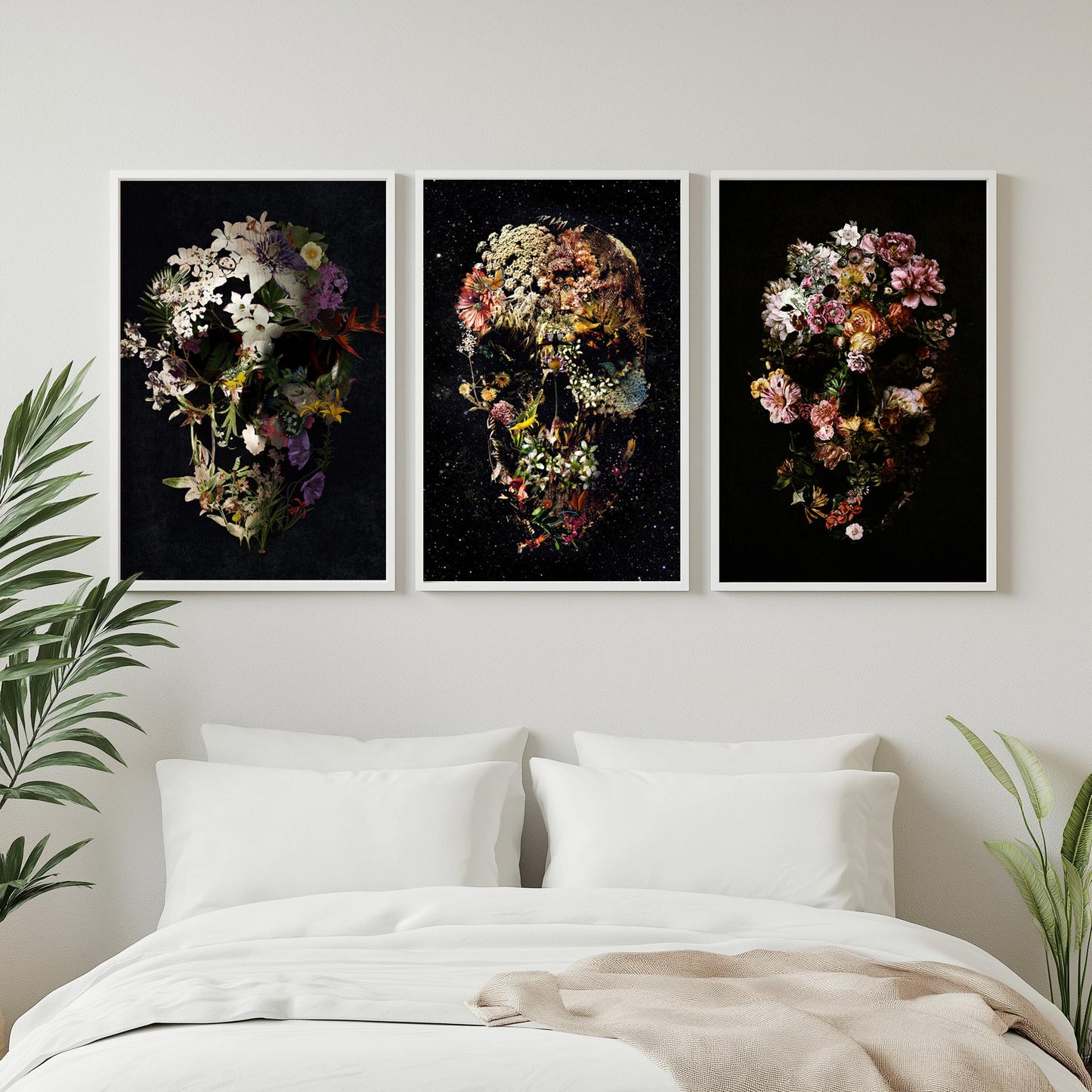 Skull Poster Set Of 3, Dark Floral Set | Canvas, Paper & Framed Gift Set Options