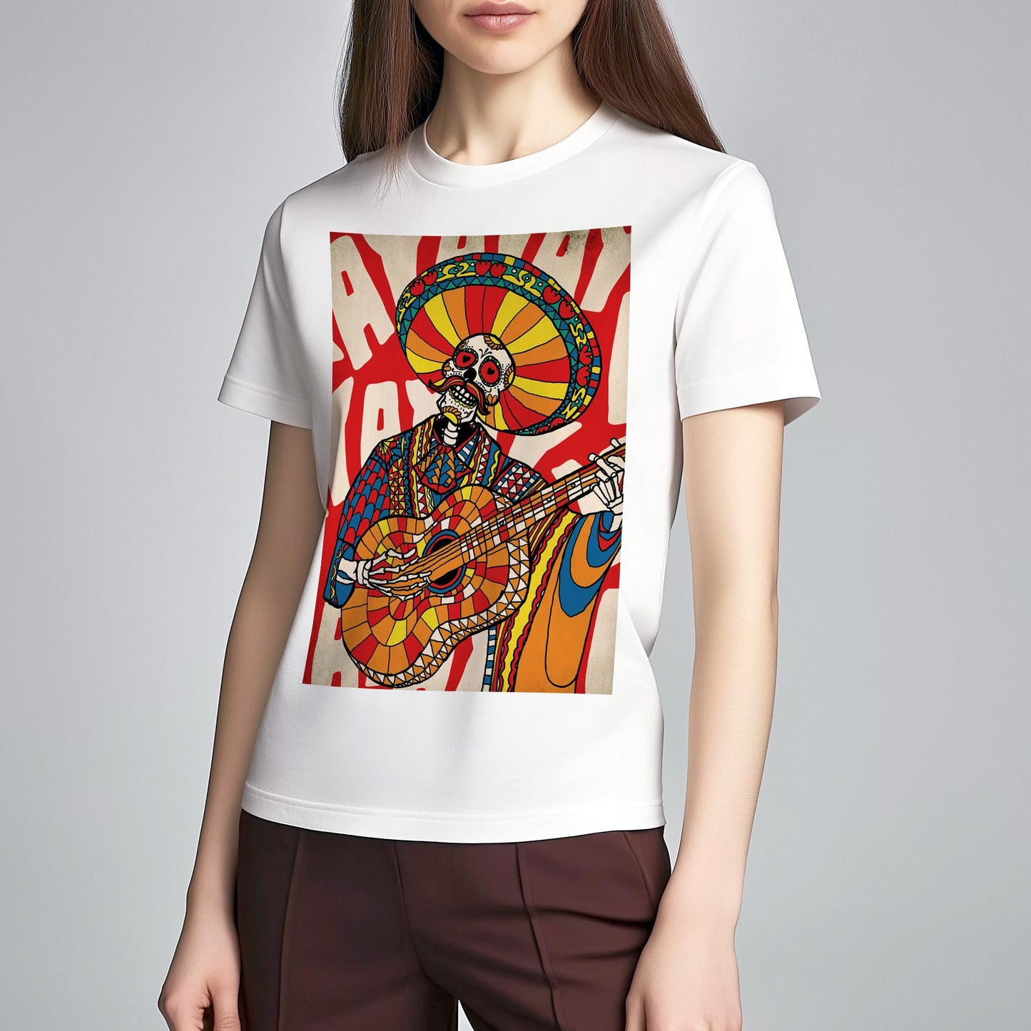 Mariachi Skeleton Guitarist T-Shirt – Vibrant Día de los Muertos Design