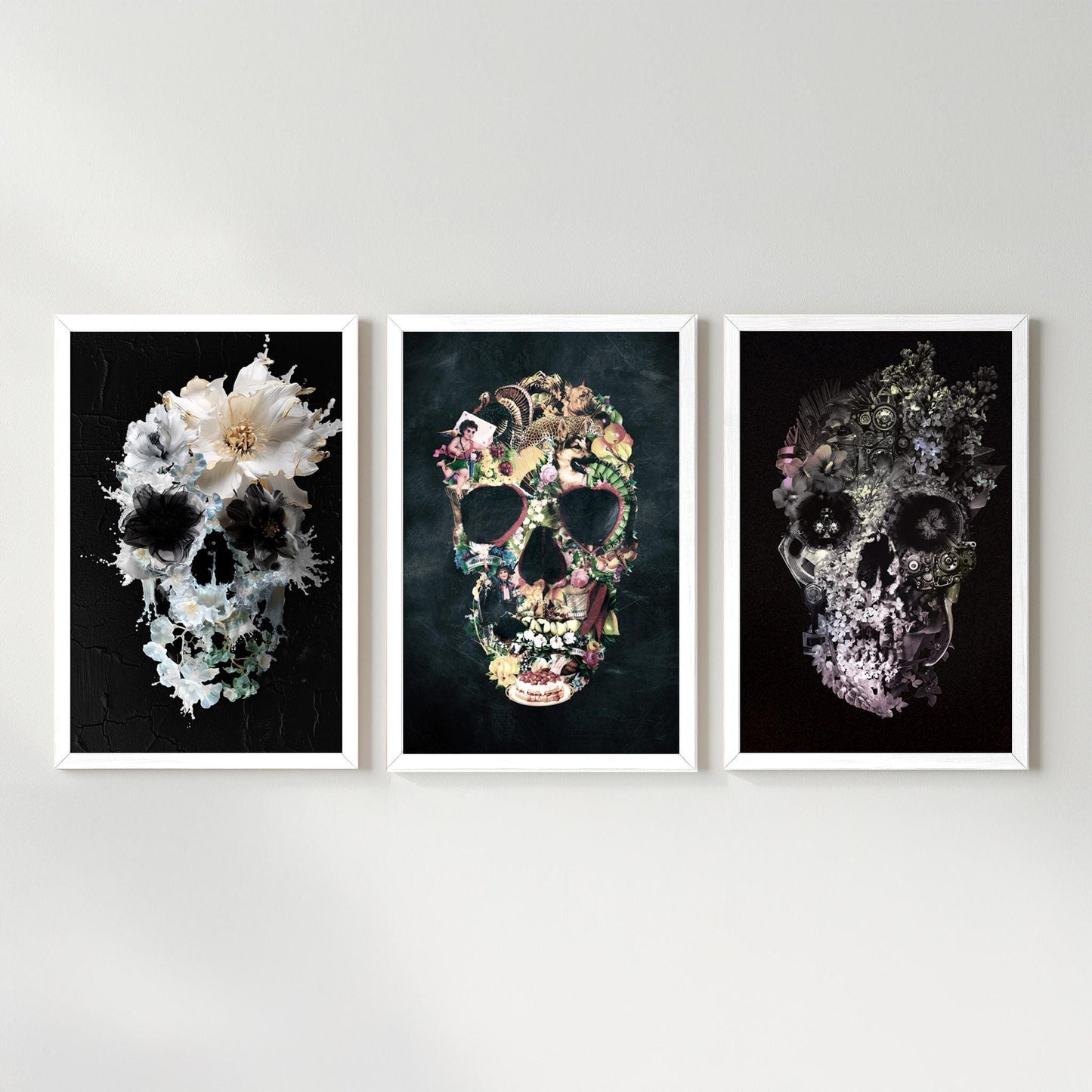 Boho Skull Set Of 3, Floral Art Poster Set | Canvas, Paper & Framed Gift Set Options