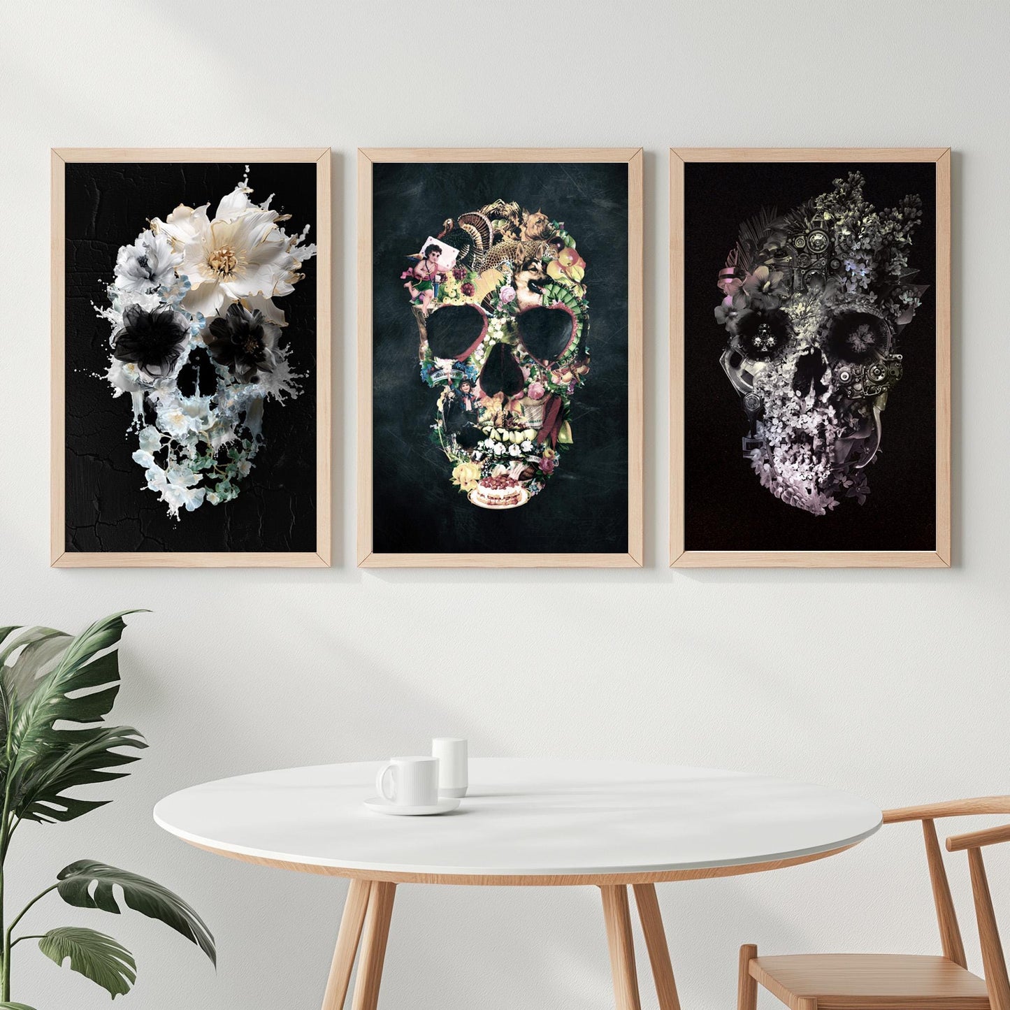 Boho Skull Set Of 3, Floral Art Poster Set | Canvas, Paper & Framed Gift Set Options