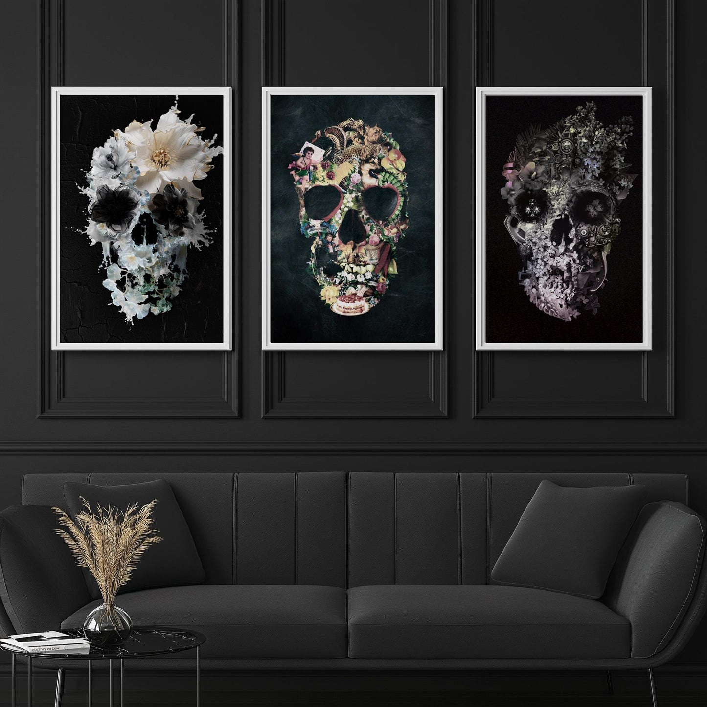 Boho Skull Set Of 3, Floral Art Poster Set | Canvas, Paper & Framed Gift Set Options