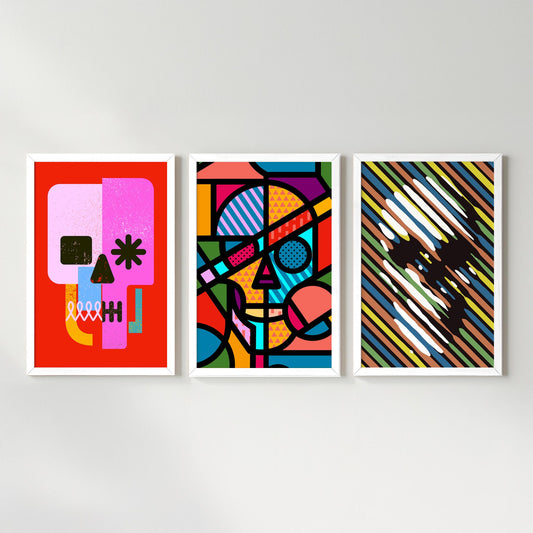 Colorful Skull Art Set, Modern Art Set | Canvas, Paper & Framed Gift Set Options