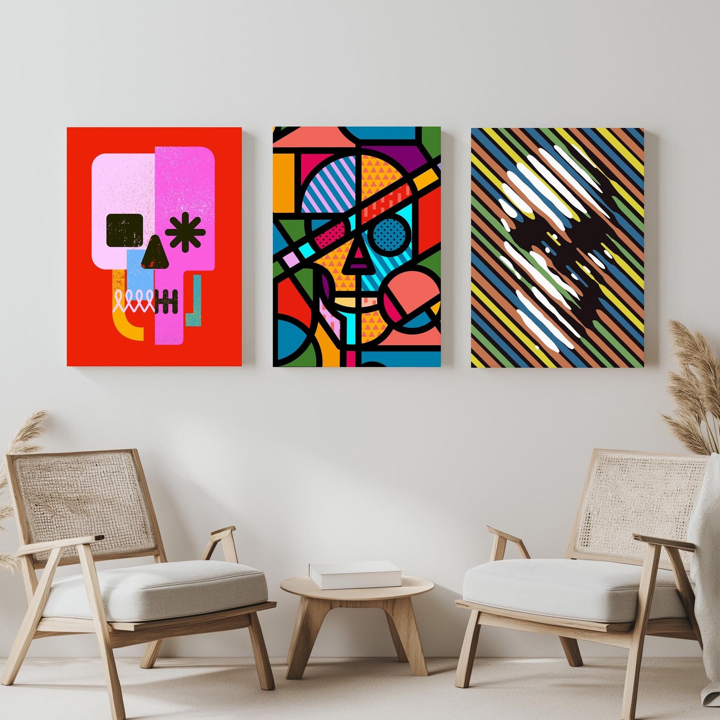 Colorful Skull Art Set, Modern Art Set | Canvas, Paper & Framed Gift Set Options