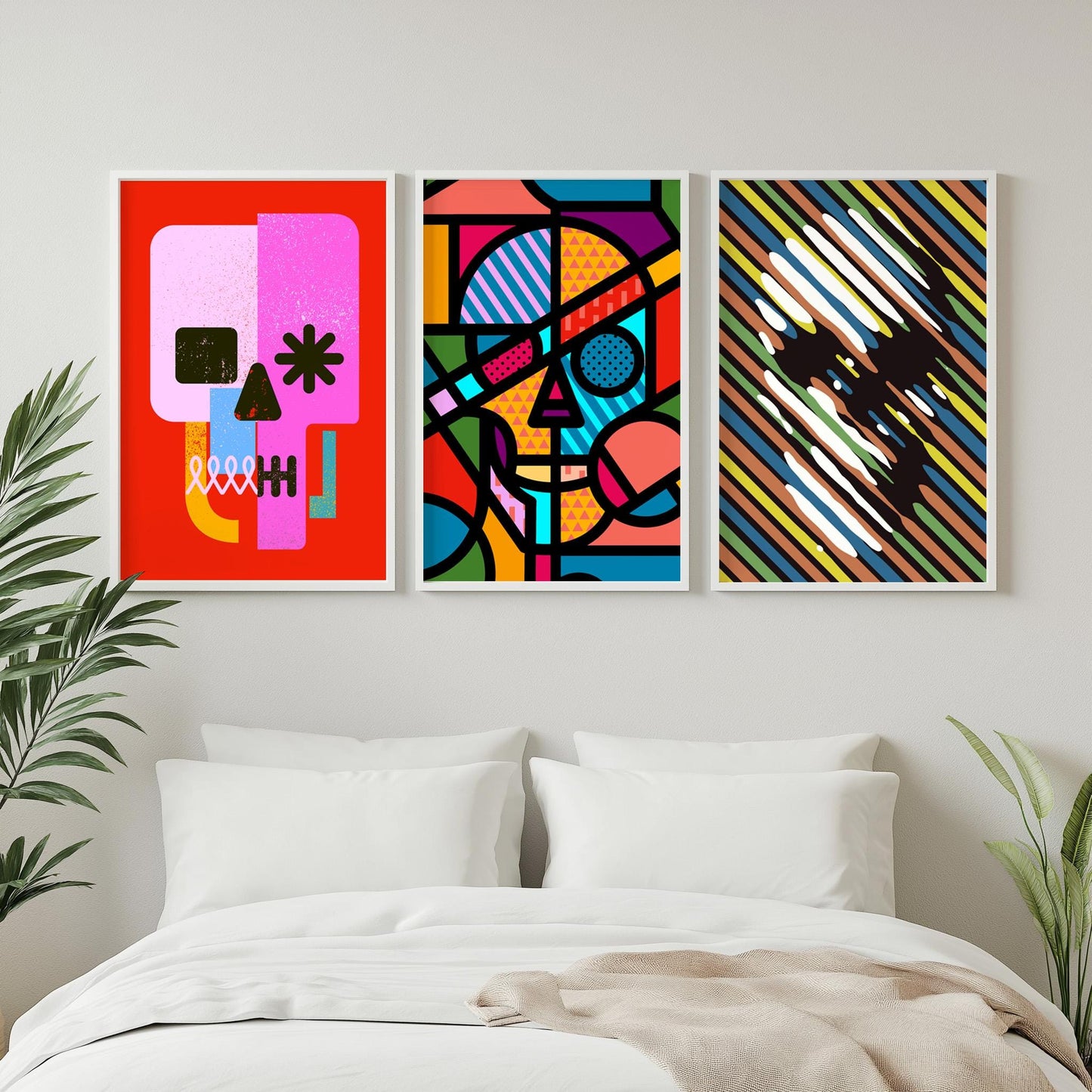 Colorful Skull Art Set, Modern Art Set | Canvas, Paper & Framed Gift Set Options