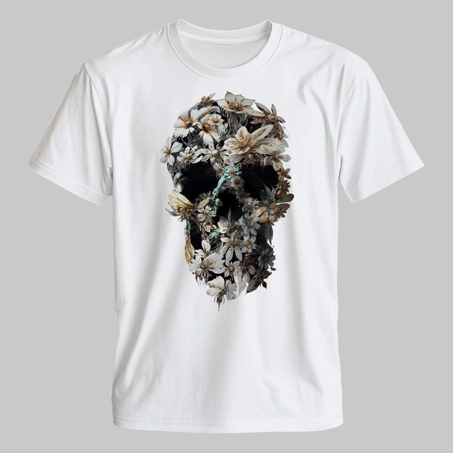 Flower Skull Print T-Shirt: Bohemian Unisex Art Gift