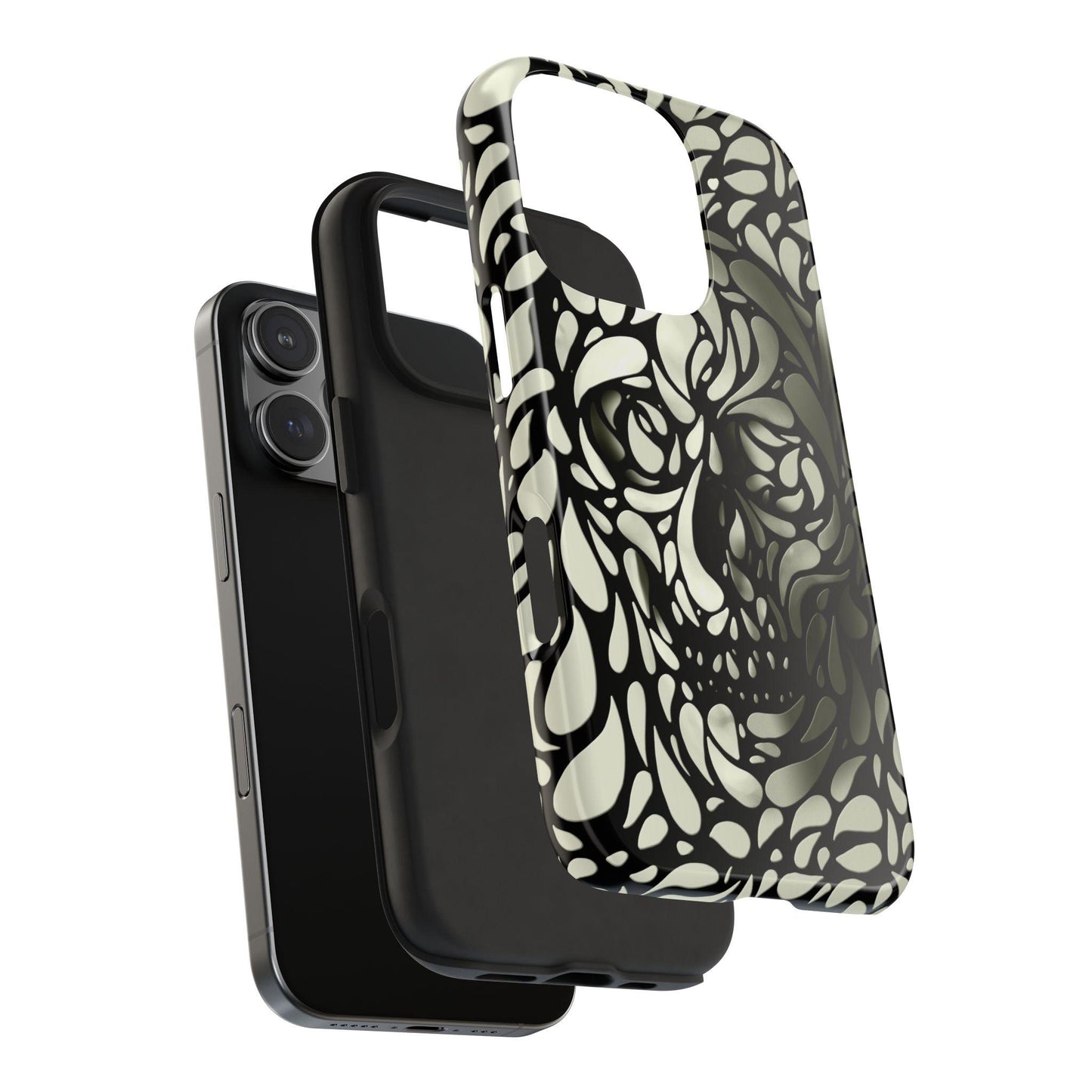 Skull Phone Case, Gothic Phone Cover, Tough Phone Sleeve, Abstract Skull Art, Black and White Tones, Halloween Phone Accessory