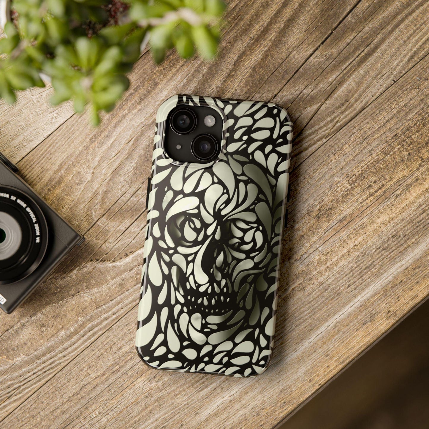 Skull Phone Case, Gothic Phone Cover, Tough Phone Sleeve, Abstract Skull Art, Black and White Tones, Halloween Phone Accessory