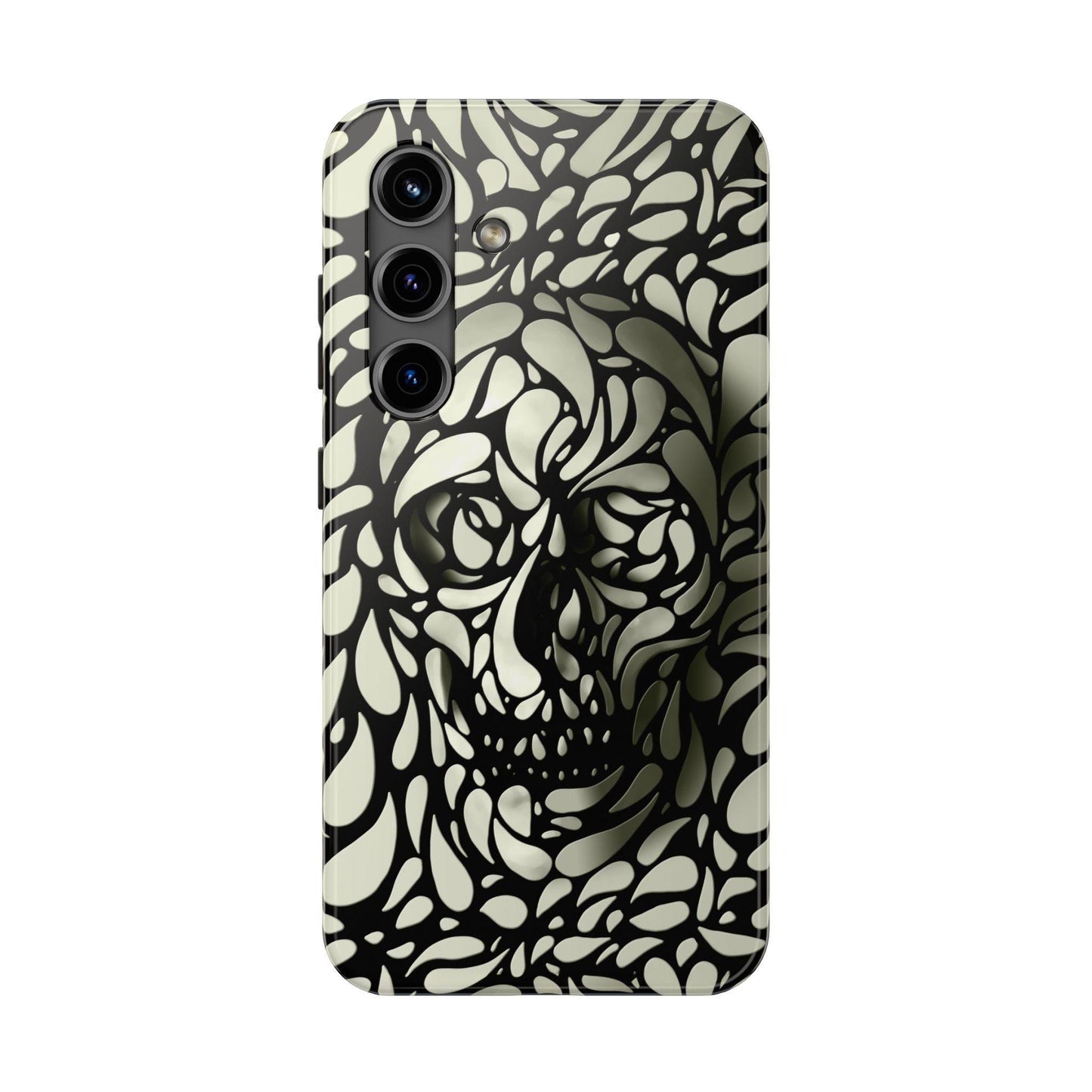 Skull Phone Case, Gothic Phone Cover, Tough Phone Sleeve, Abstract Skull Art, Black and White Tones, Halloween Phone Accessory
