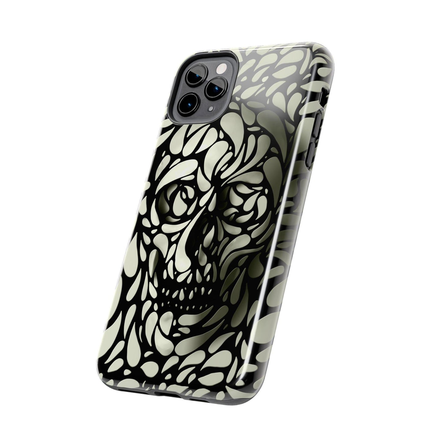 Skull Phone Case, Gothic Phone Cover, Tough Phone Sleeve, Abstract Skull Art, Black and White Tones, Halloween Phone Accessory