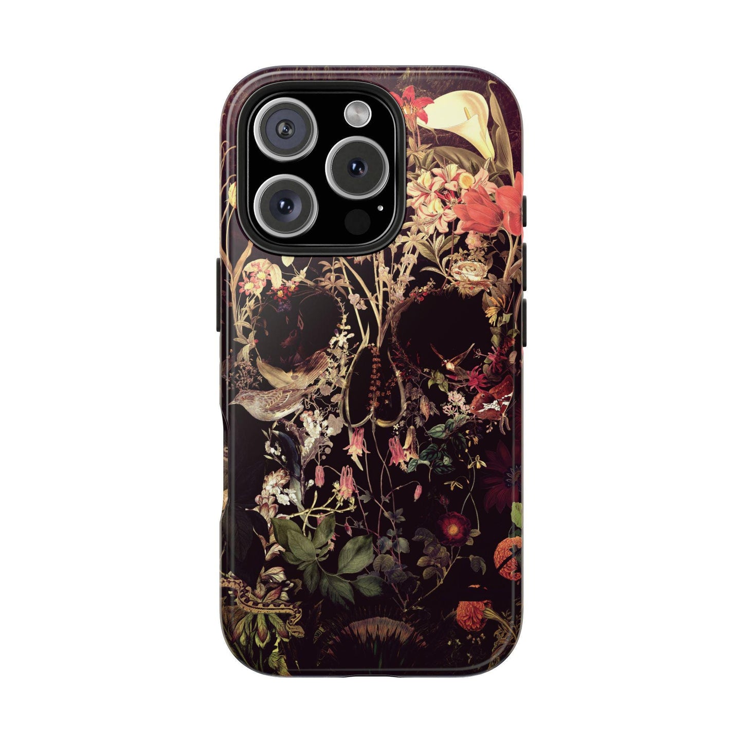 Floral Skull Tough Phone Case, Flower Skeleton Artwork, Protective Phone Cover, Gothic Floral Design, Unique Cell Phone Case
