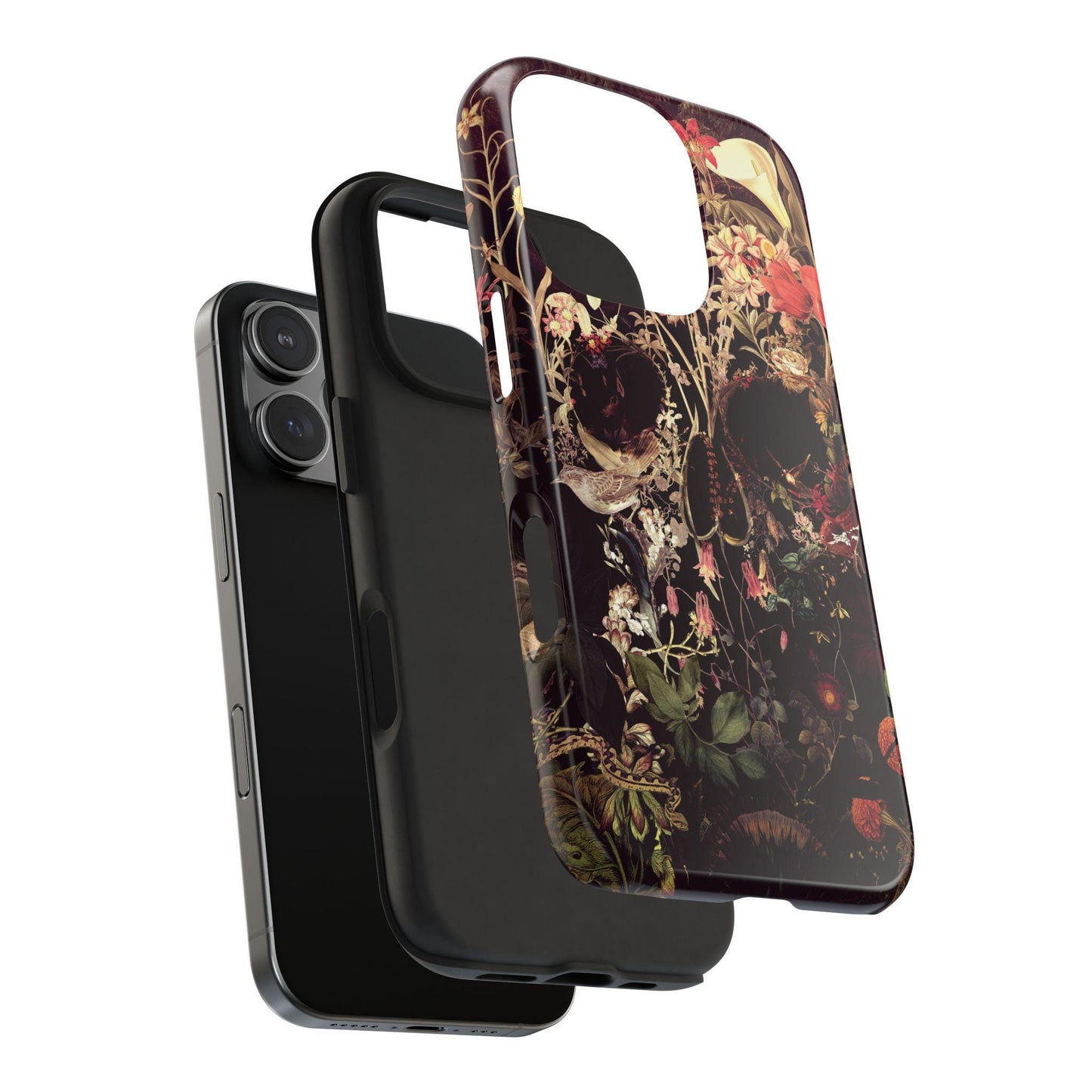 Floral Skull Tough Phone Case, Flower Skeleton Artwork, Protective Phone Cover, Gothic Floral Design, Unique Cell Phone Case