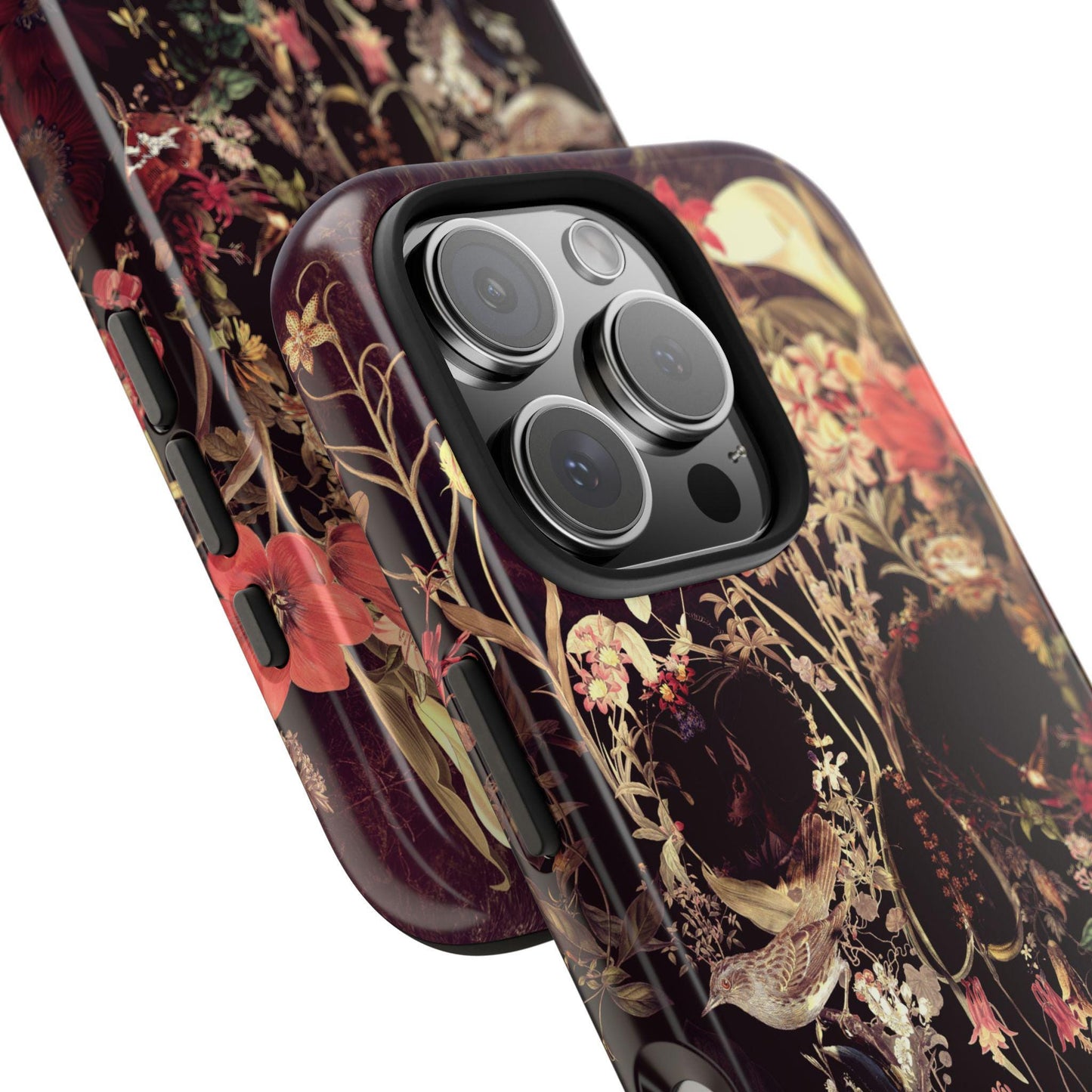 Floral Skull Tough Phone Case, Flower Skeleton Artwork, Protective Phone Cover, Gothic Floral Design, Unique Cell Phone Case