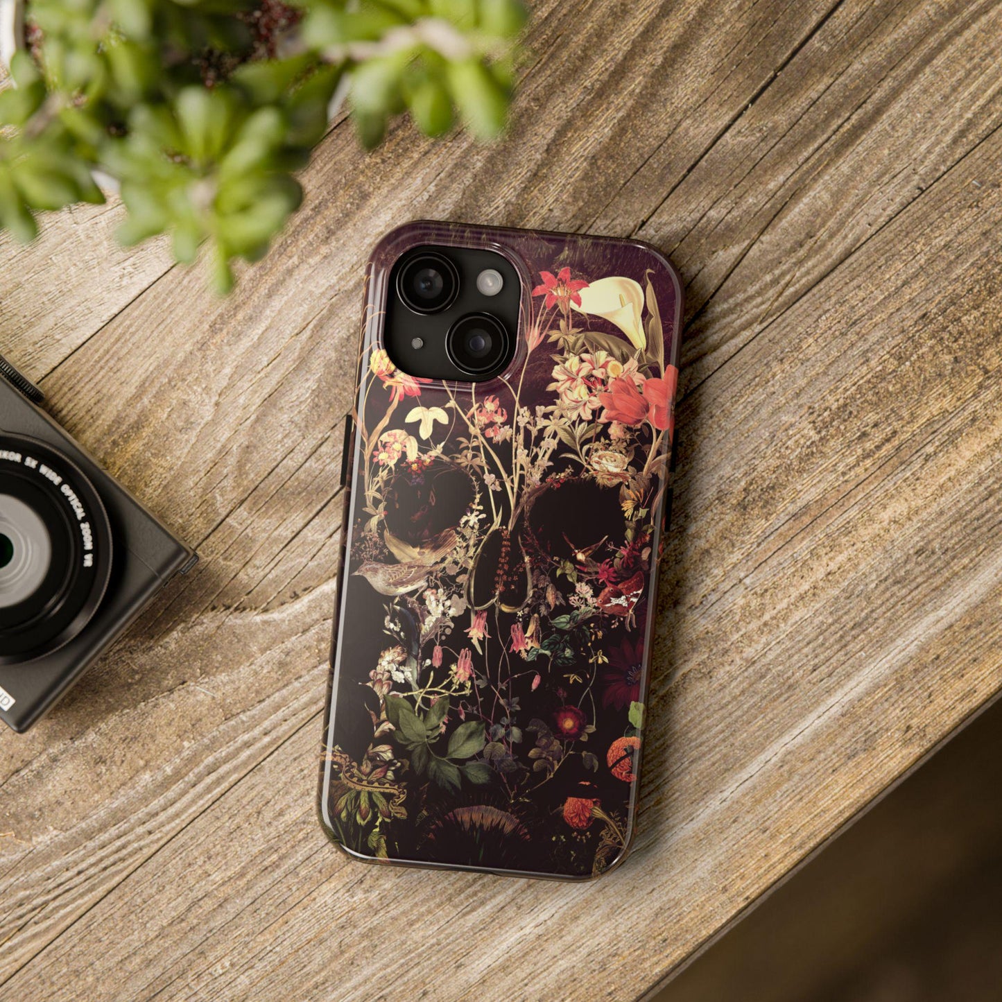 Floral Skull Tough Phone Case, Flower Skeleton Artwork, Protective Phone Cover, Gothic Floral Design, Unique Cell Phone Case