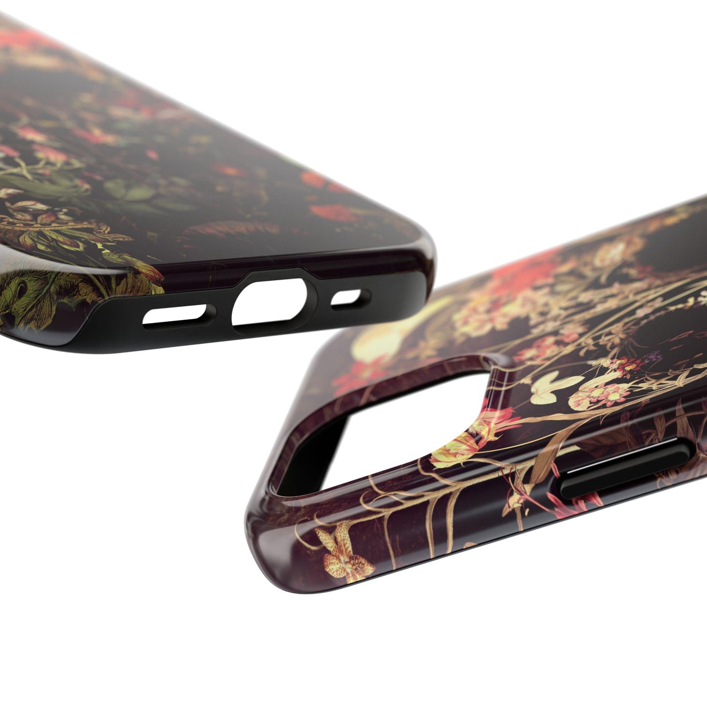 Floral Skull Tough Phone Case, Flower Skeleton Artwork, Protective Phone Cover, Gothic Floral Design, Unique Cell Phone Case
