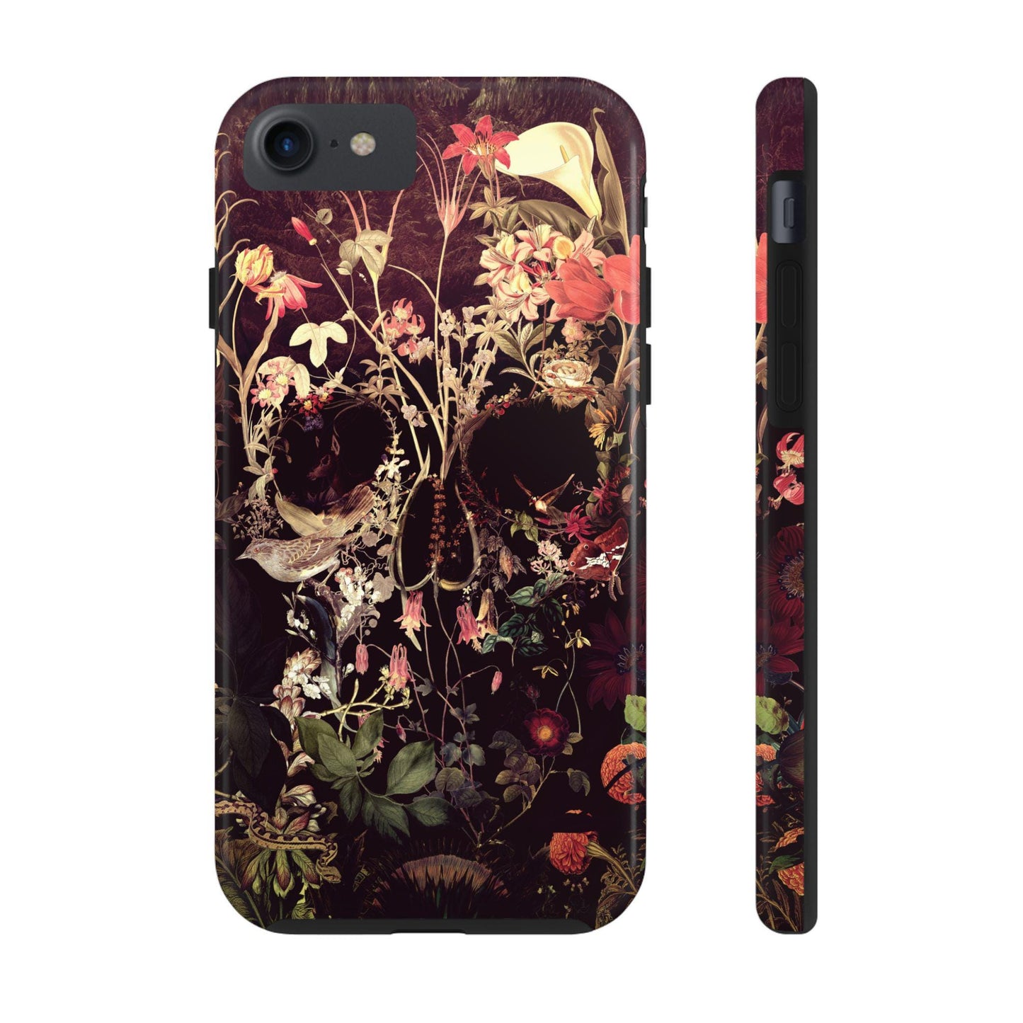 Floral Skull Tough Phone Case, Flower Skeleton Artwork, Protective Phone Cover, Gothic Floral Design, Unique Cell Phone Case
