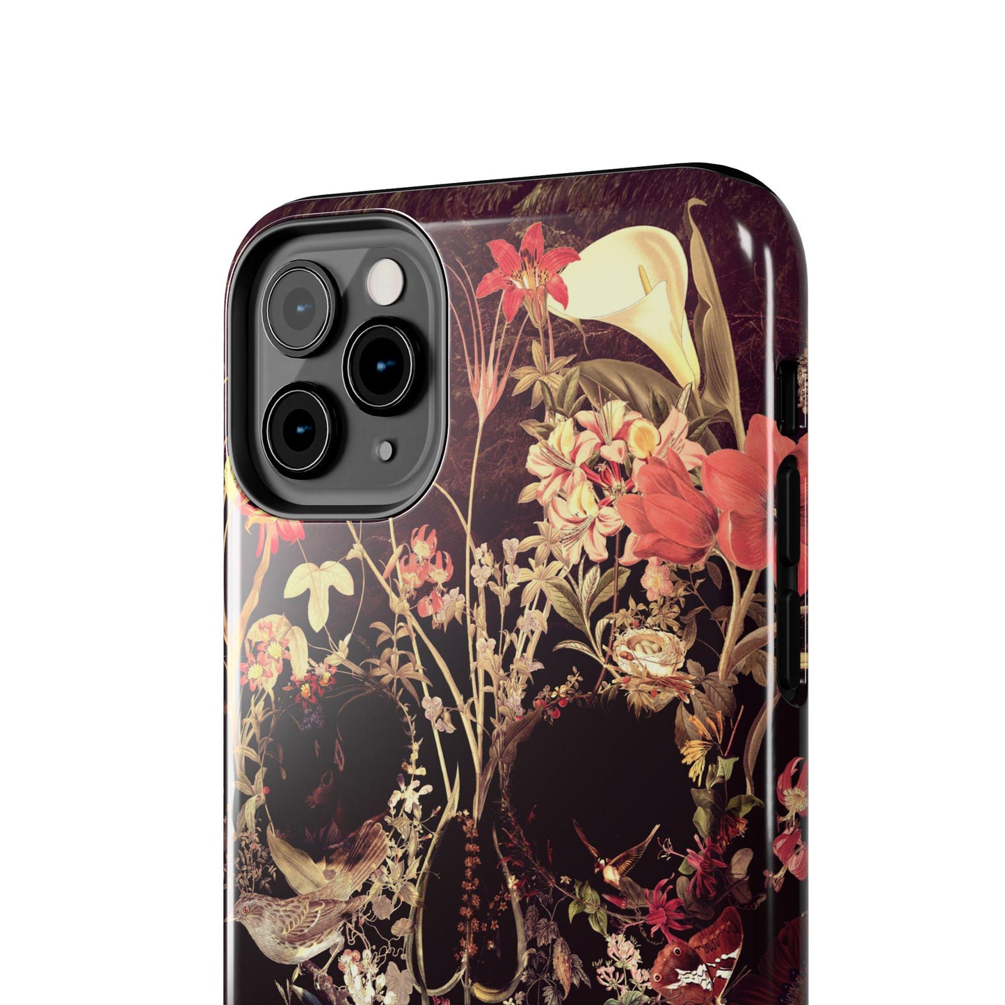 Floral Skull Tough Phone Case, Flower Skeleton Artwork, Protective Phone Cover, Gothic Floral Design, Unique Cell Phone Case