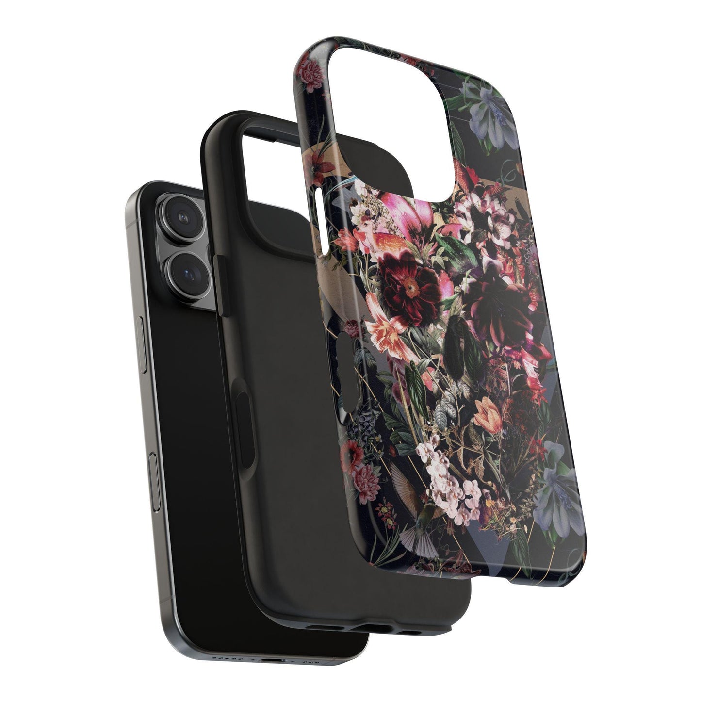 Skull Phone Case, Tough Phone Cover with Dark Floral Print, Gothic Accessories, Alternative Phone Shell, Edgy Cell Phone Protector