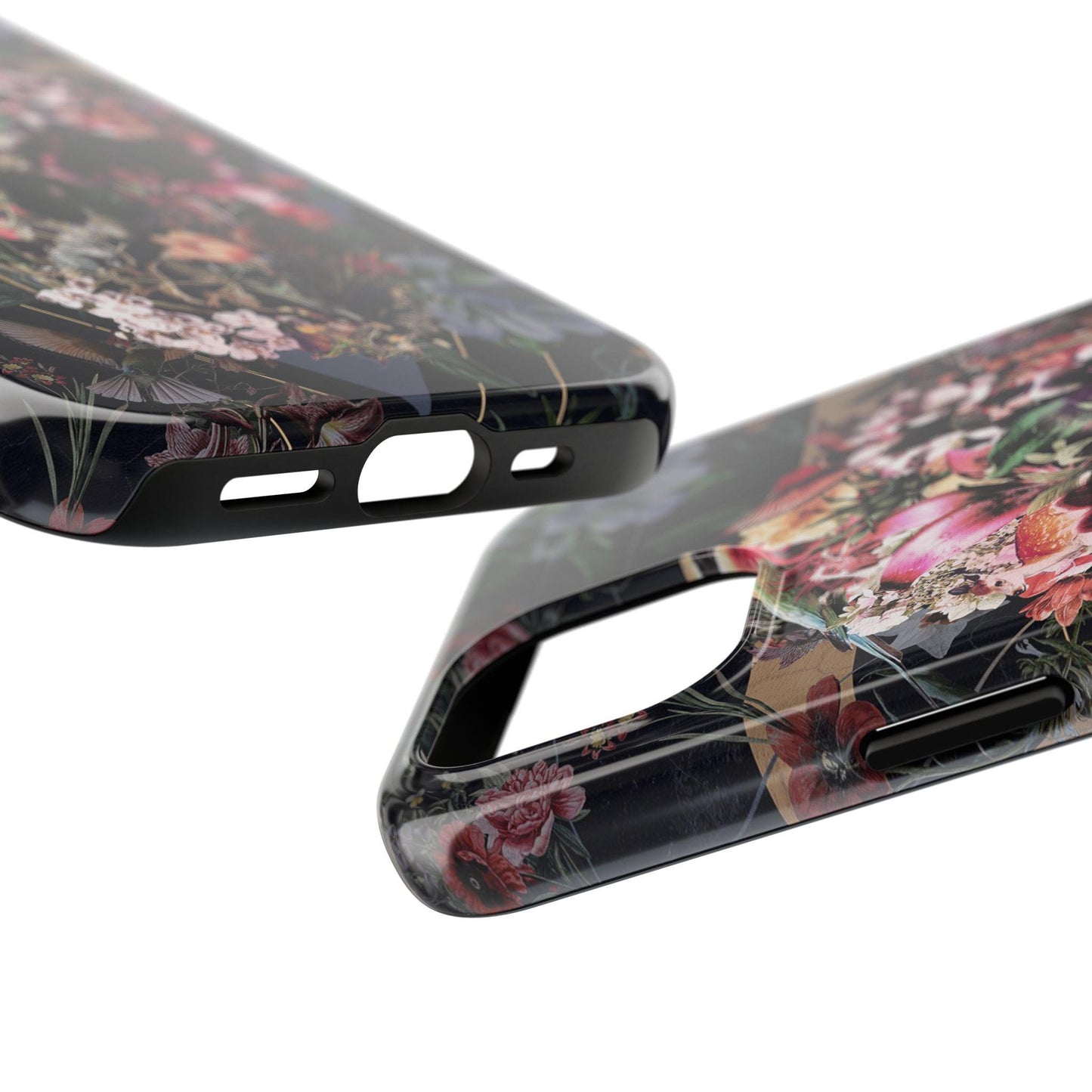 Skull Phone Case, Tough Phone Cover with Dark Floral Print, Gothic Accessories, Alternative Phone Shell, Edgy Cell Phone Protector