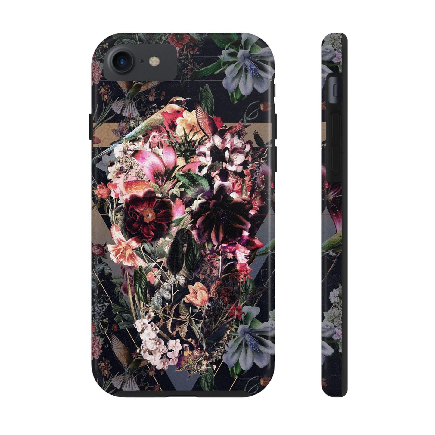 Skull Phone Case, Tough Phone Cover with Dark Floral Print, Gothic Accessories, Alternative Phone Shell, Edgy Cell Phone Protector
