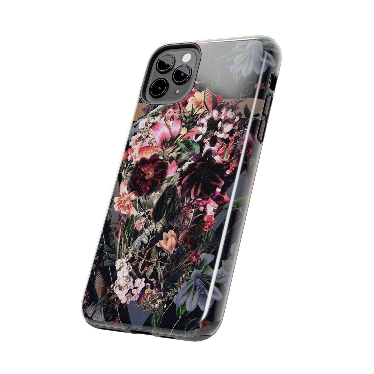 Skull Phone Case, Tough Phone Cover with Dark Floral Print, Gothic Accessories, Alternative Phone Shell, Edgy Cell Phone Protector
