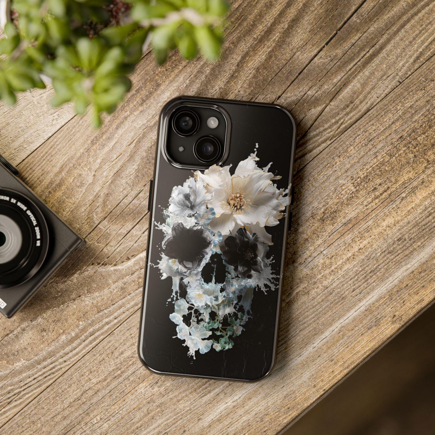 Skull Art Tough Phone Case, Dark Floral Design, Unique Artist Artwork, Gothic Phone Cover, Edgy Skull Phone Protector