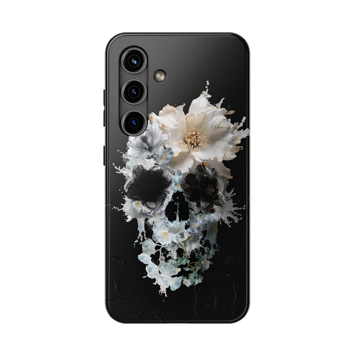 Skull Art Tough Phone Case, Dark Floral Design, Unique Artist Artwork, Gothic Phone Cover, Edgy Skull Phone Protector
