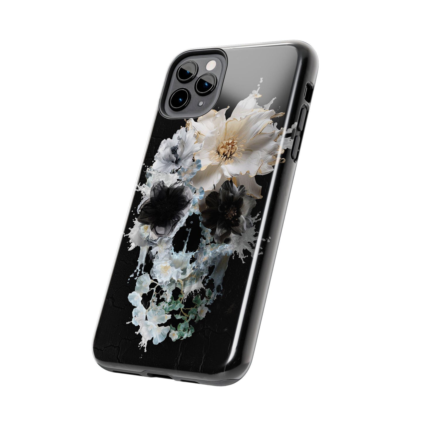 Skull Art Tough Phone Case, Dark Floral Design, Unique Artist Artwork, Gothic Phone Cover, Edgy Skull Phone Protector