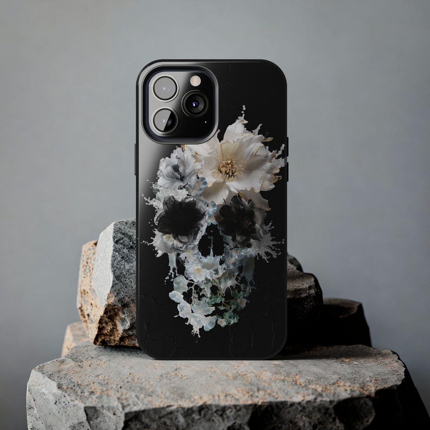 Skull Art Tough Phone Case, Dark Floral Design, Unique Artist Artwork, Gothic Phone Cover, Edgy Skull Phone Protector
