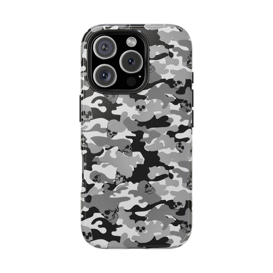 Gray Camo Skull Tough Phone Case, Military Phone Cover, Protective Cellphone Case, Camouflage Phone Shell, Rugged Smartphone Case