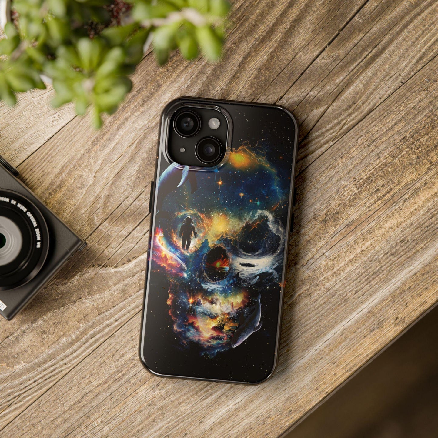 Skull Art Tough Phone Cases, Cosmic Stars Design, Protective Phone Cover, Space Lover Gift