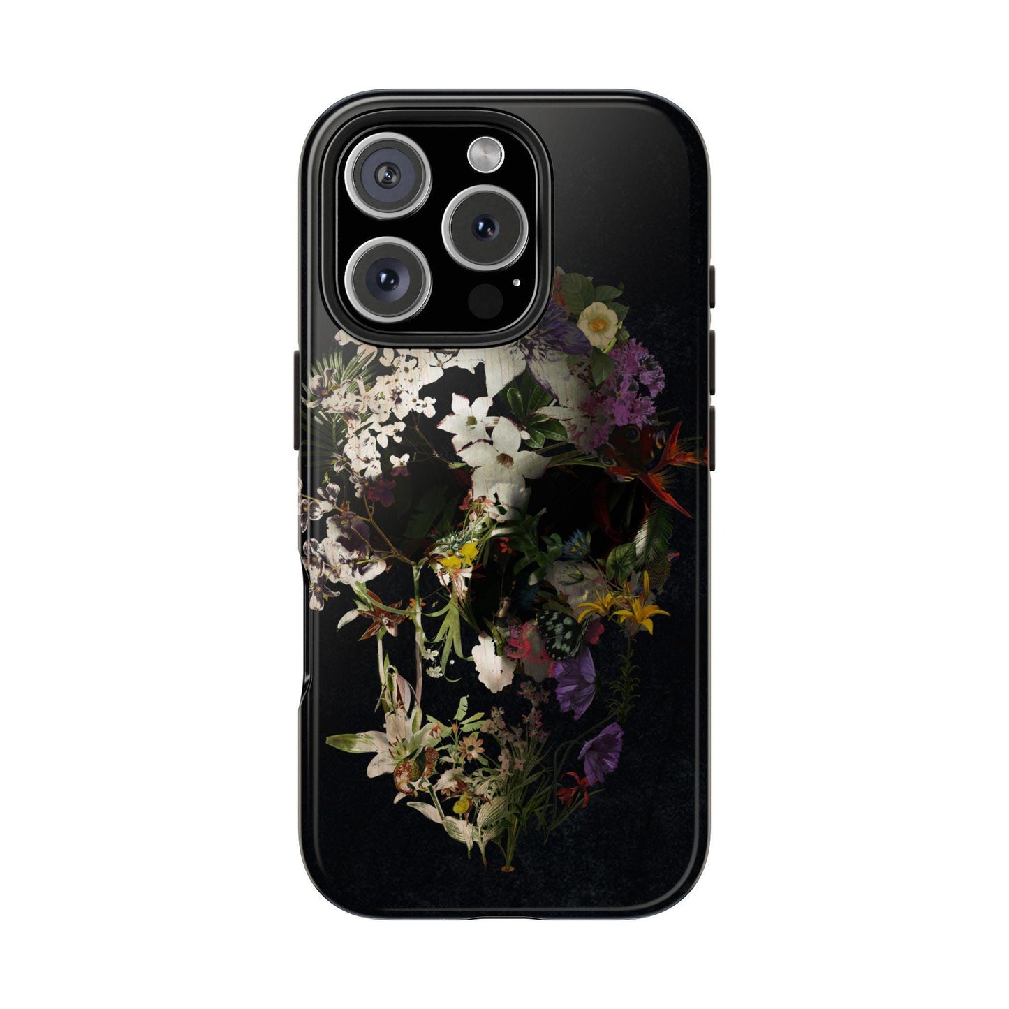 Boho Flower Skull Tough Phone Case, Cool Floral Design, Unique Cell Phone Cover, Trendy Protective Case, Edgy Skull Art Phone Accessories