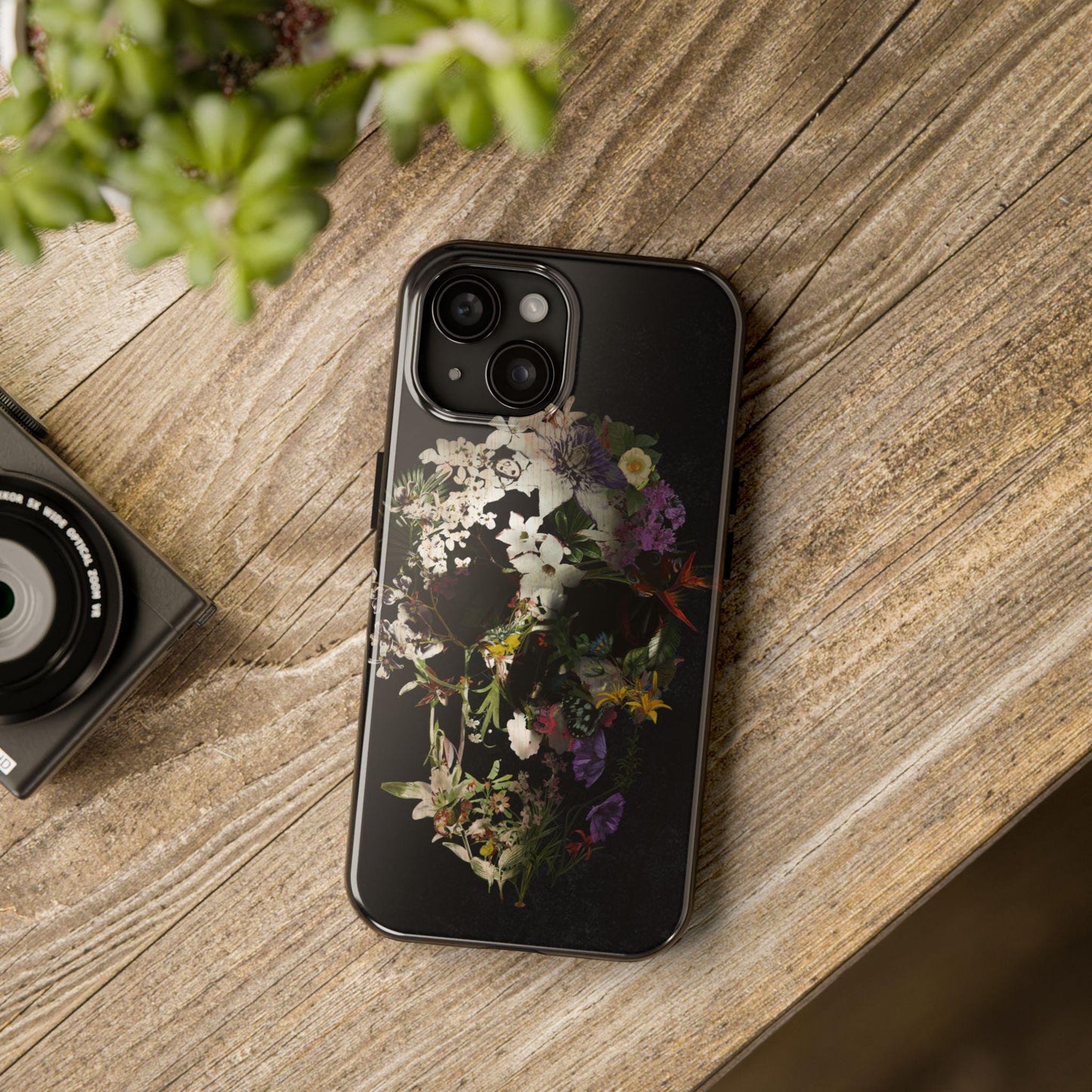 Boho Flower Skull Tough Phone Case, Cool Floral Design, Unique Cell Phone Cover, Trendy Protective Case, Edgy Skull Art Phone Accessories